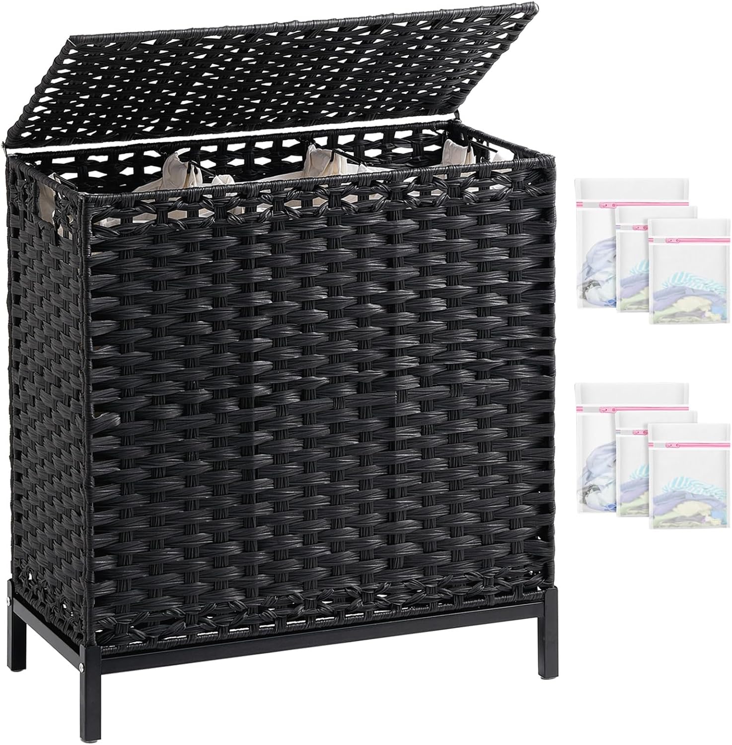 Laundry Hamper with Lid 132 L, (35 Gallons) Clothes Hamper with Lid, Handwoven Rattan Laundry