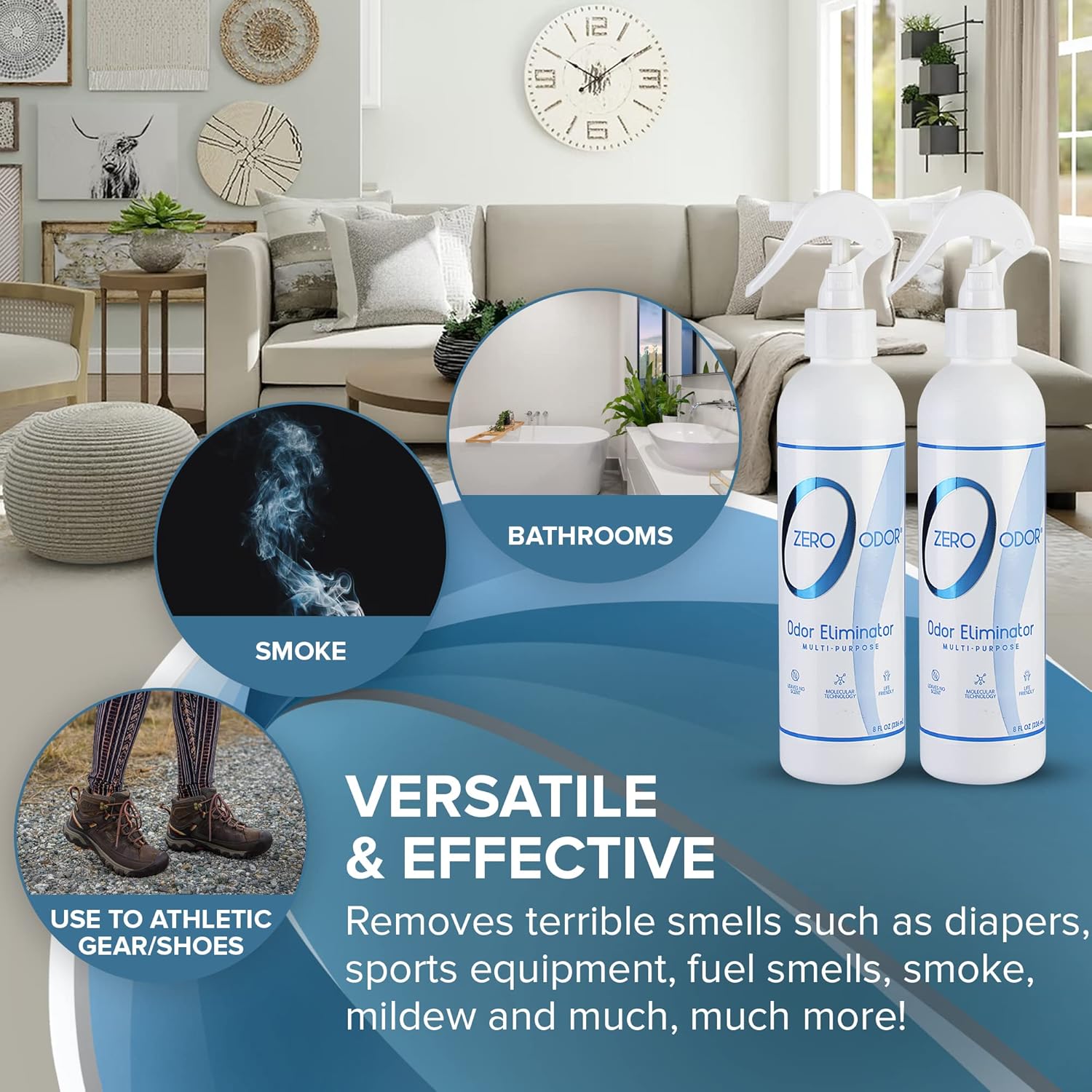 Zero Odor - Multi-Purpose Strong Odor Eliminator for Home, Office, Car, Bathroom, Hotel, Room
