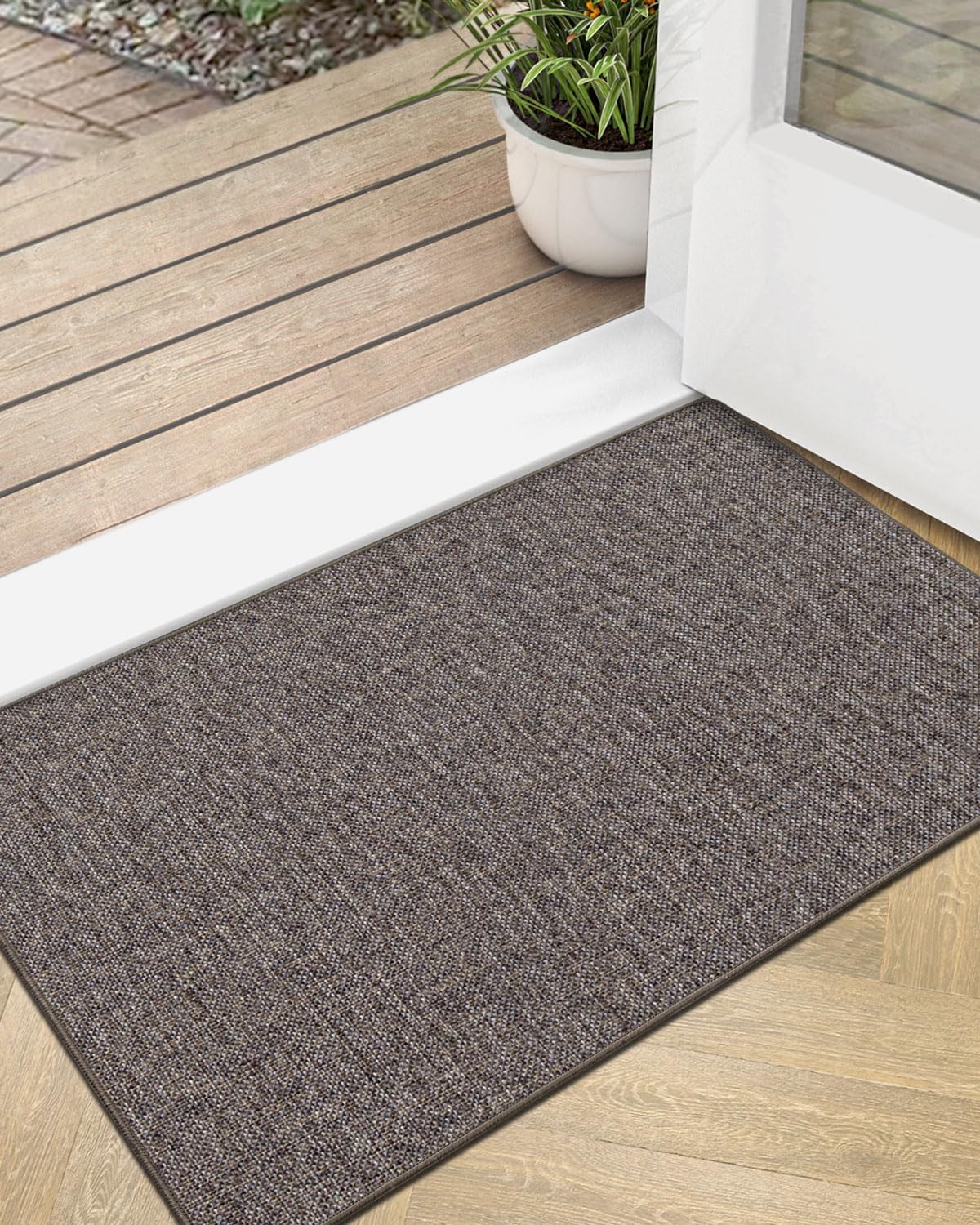 LUMI Ultra Thin Door Mat for Entryway, Low Profile Non Slip Rubber Backing Indoor Doormat, Easy