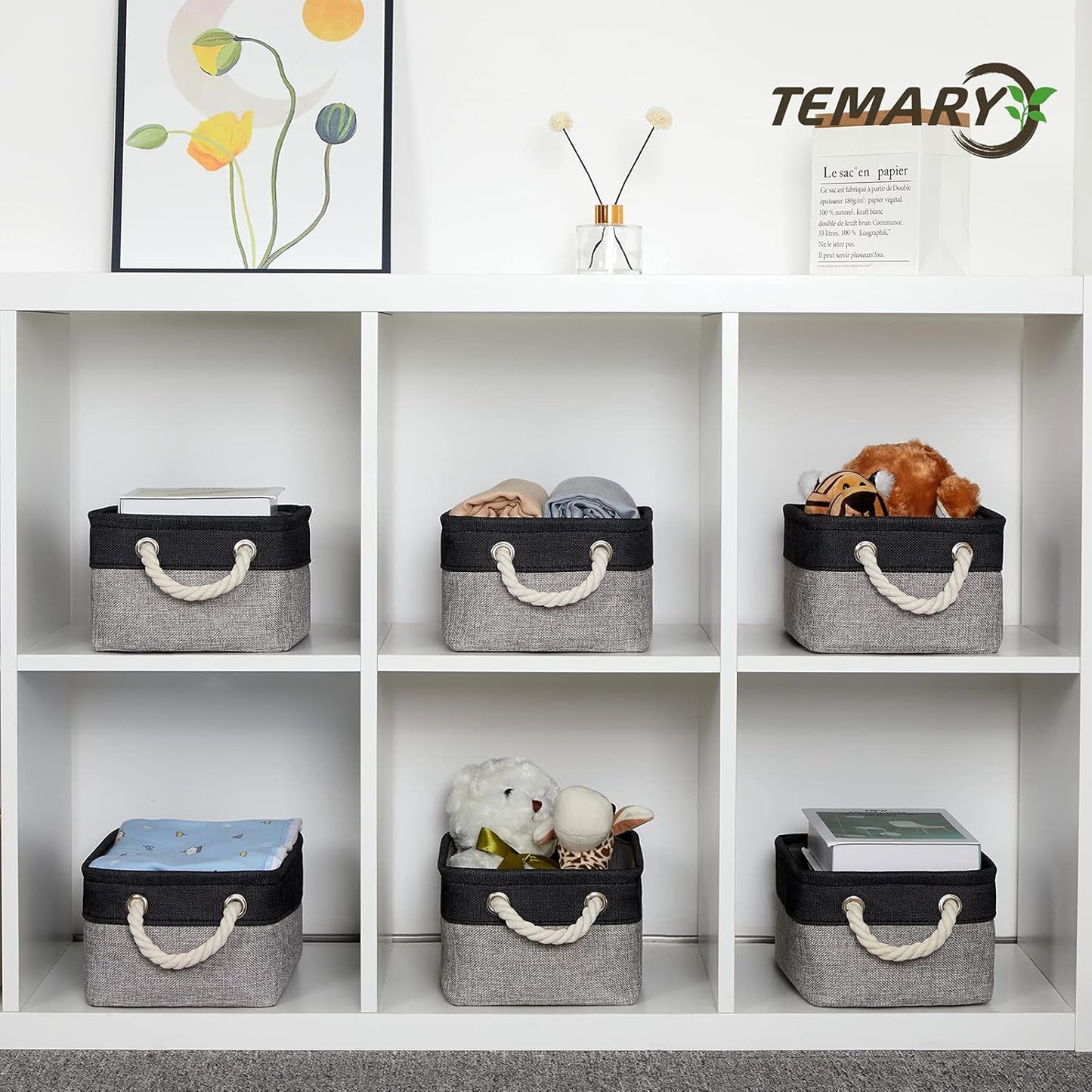 Temary Fabric Storage Baskets 6 Pcs Small Cloth Basket for Shelves Collapsible Decorative Storage