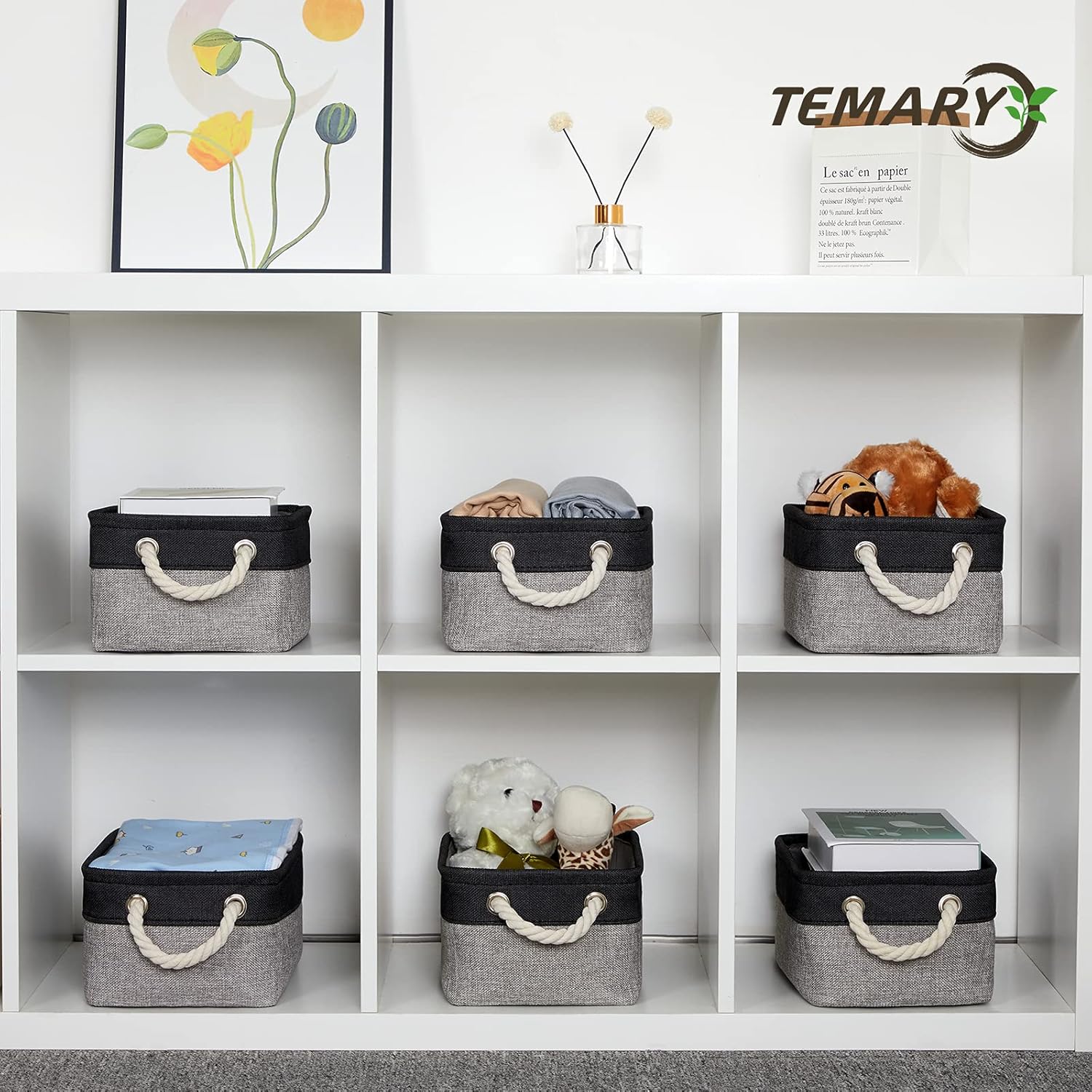 Temary Fabric Storage Baskets 6 Pcs Small Cloth Basket for Shelves Collapsible Decorative Storage