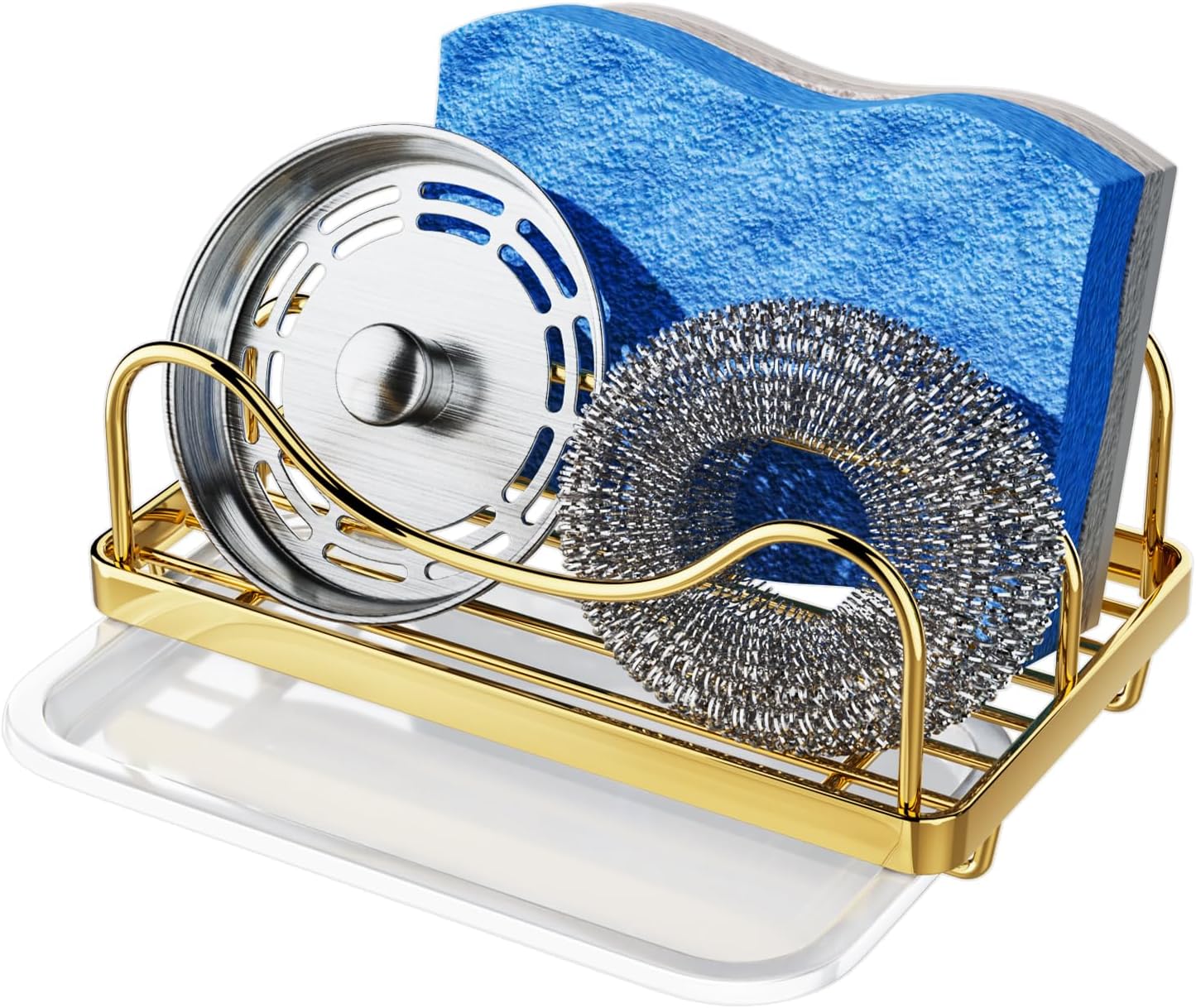 Consumest Sponge Holder for Kitchen Sink - Movable Sink Caddy for Countertop Organizer, 304