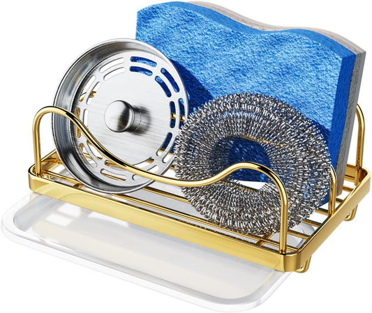 Consumest Sponge Holder for Kitchen Sink - Movable Sink Caddy for Countertop Organizer, 304