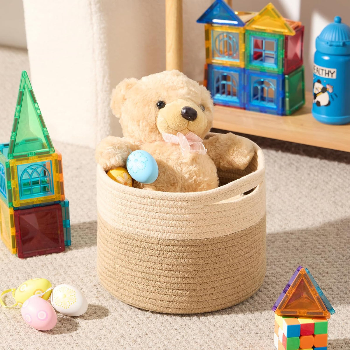 Small Basket for Organizing | Cube Shelf Closet Storage Baskets | 9.7×9.7×7.1” | Woven Rope Gift