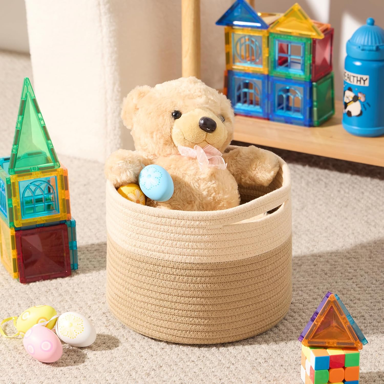 Small Basket for Organizing | Cube Shelf Closet Storage Baskets | 9.7×9.7×7.1” | Woven Rope Gift