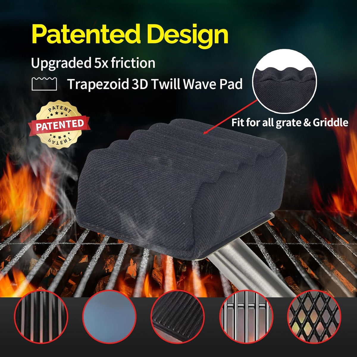 Grill Brush Bristle Free,Upgraded Aramid Fiber Wavy Pad Perfect for Cast Iron