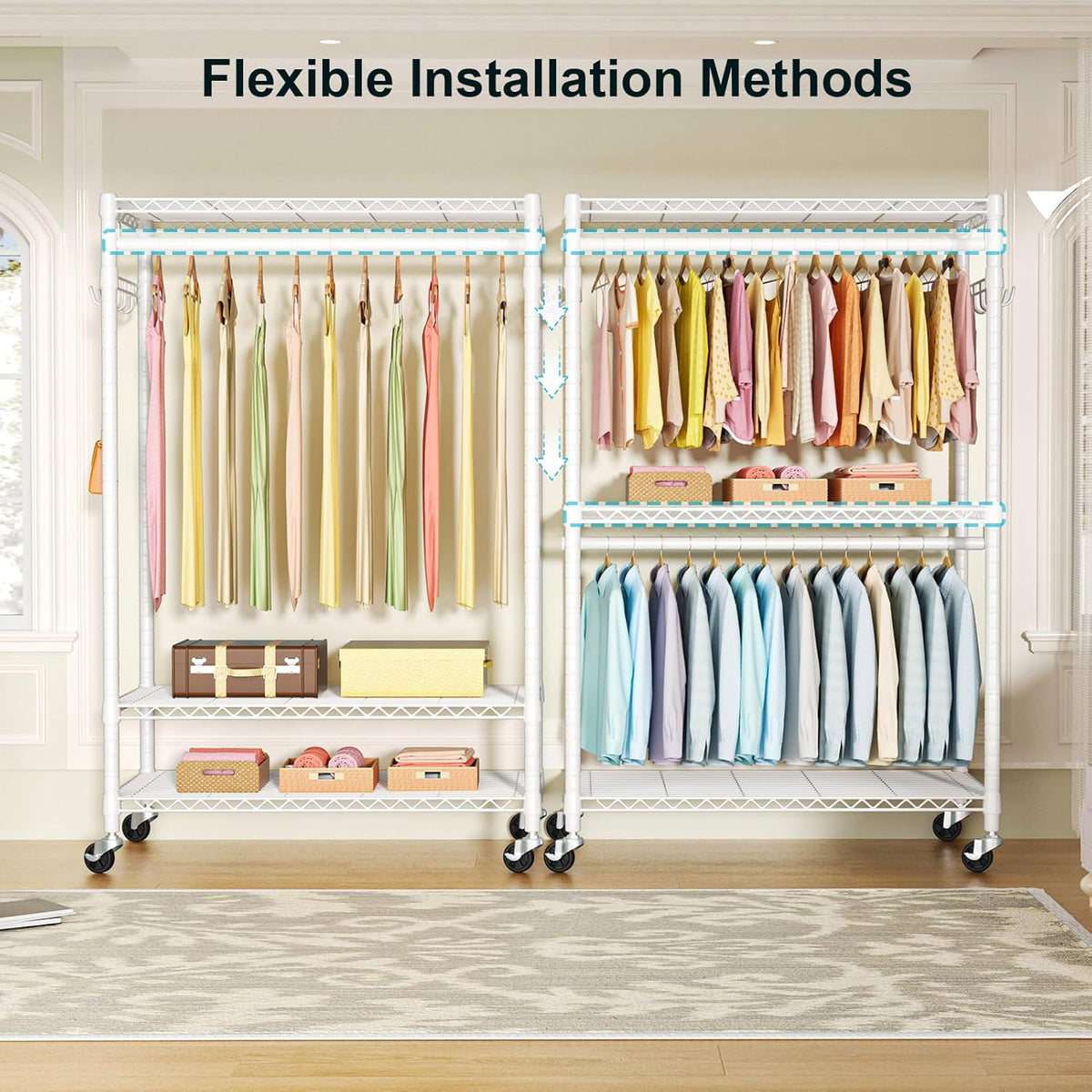 FUTASSI P1 Plus Rolling Clothes Rack, 22mm Diameter Heavy Duty Garment Rack with Wheels, Portable