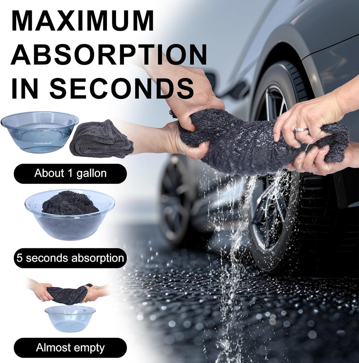 2 Pack XL Car Drying Towel – 1300GSM Ultra Absorbent Microfiber, 24"x36" Large Size, Twisted Loop