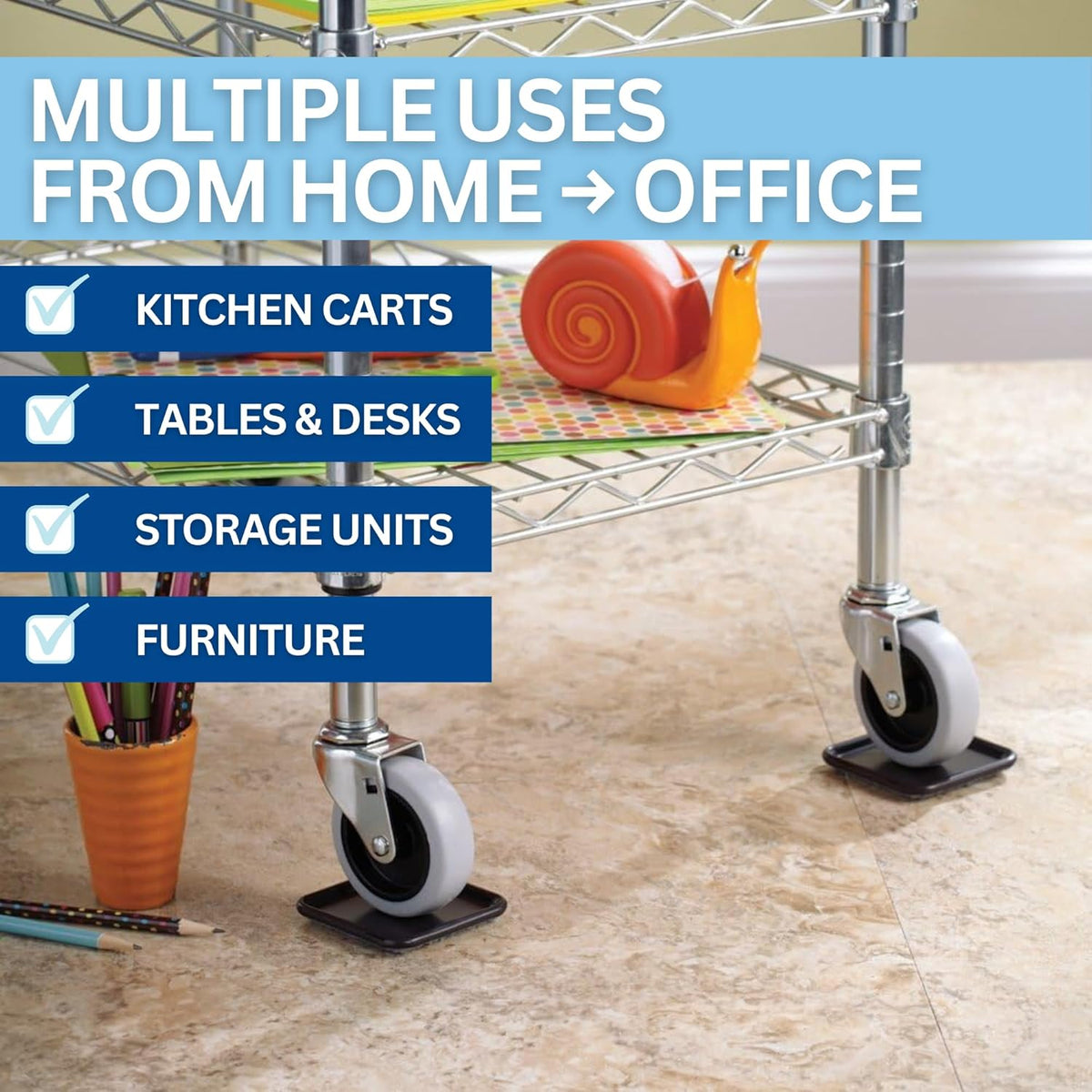 SoftTouch 2 1/2" Square Reusable Carpet Bottom Furniture Caster Cups to Protect Hardwood, Tile or