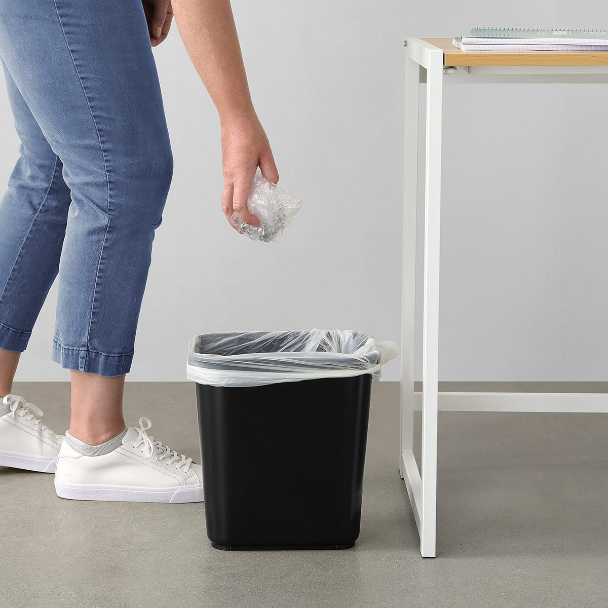 Amazon Basics Small Trash Can, Rectangular Commercial Office Wastebasket, 3 Gallon (Pack Of 6)