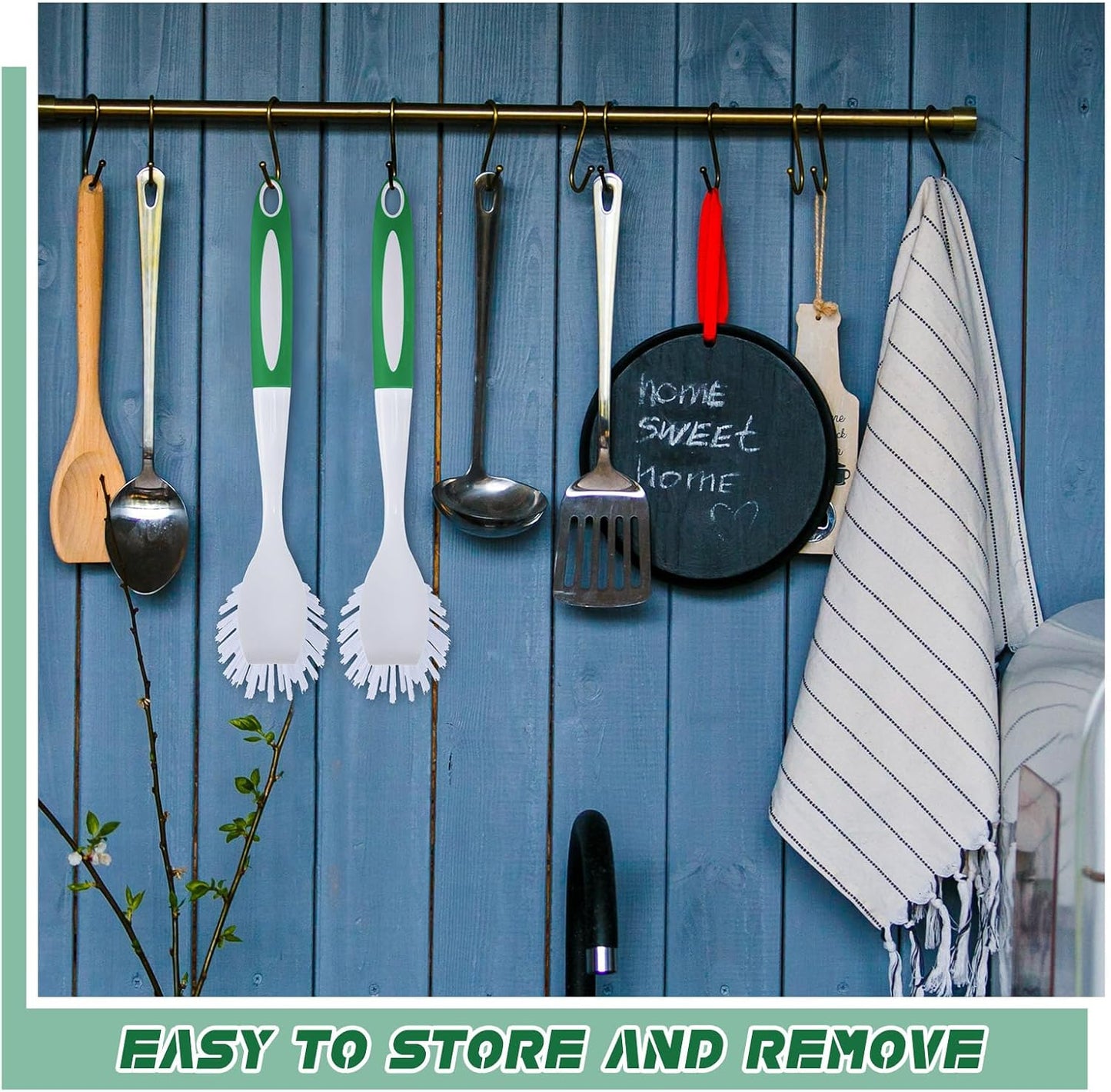 Hsei 20 Pcs Green Kitchen Scrub Dish Brush Bulk with 11 Inch Anti Slip Handle Cleaning Dish