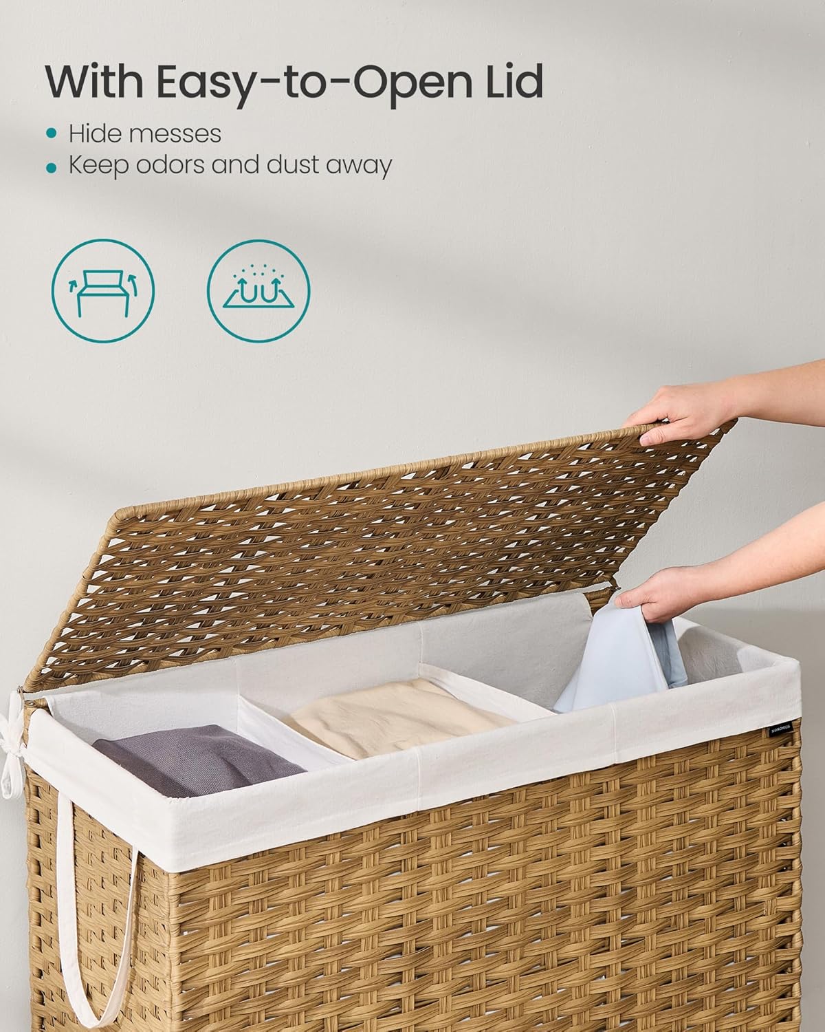 SONGMICS Laundry Hamper with Lid, 52.8 Gallon (200 L) Synthetic Rattan Clothes Laundry Basket with