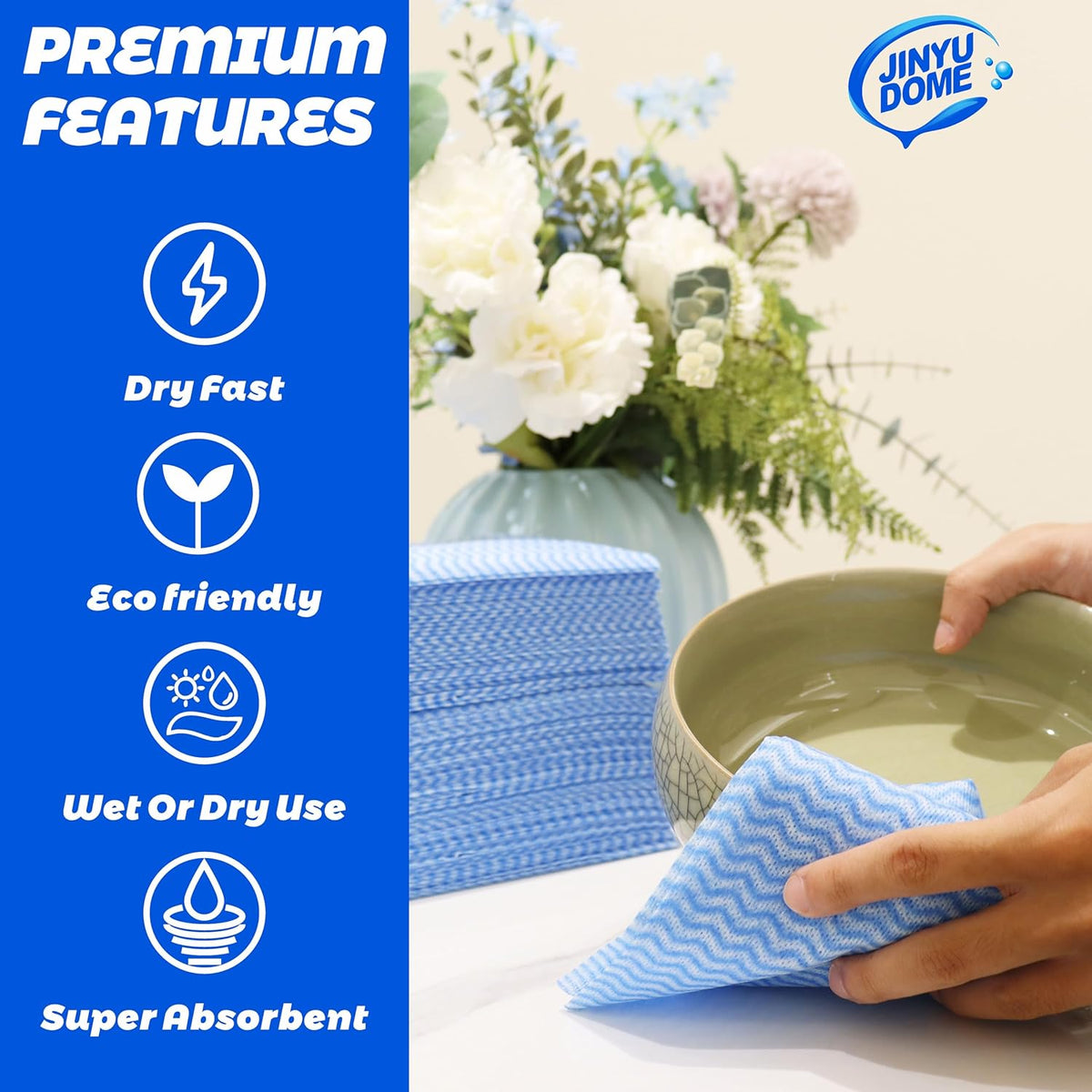 Handi Wipes Reusable Cloths, Blue Disposable Kitchen Cleaning Towel Roll, Heavy Duty J Cloth,50