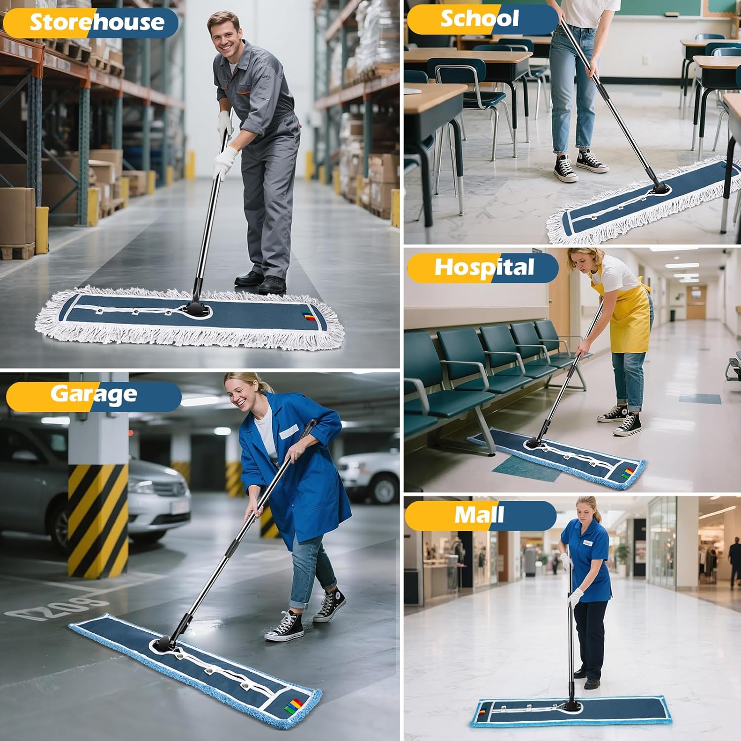 42" Commercial Mop,MASTERTOP Heavy Duty Dust Floor Mop with 52" Long Handle,Large Industrial Wet