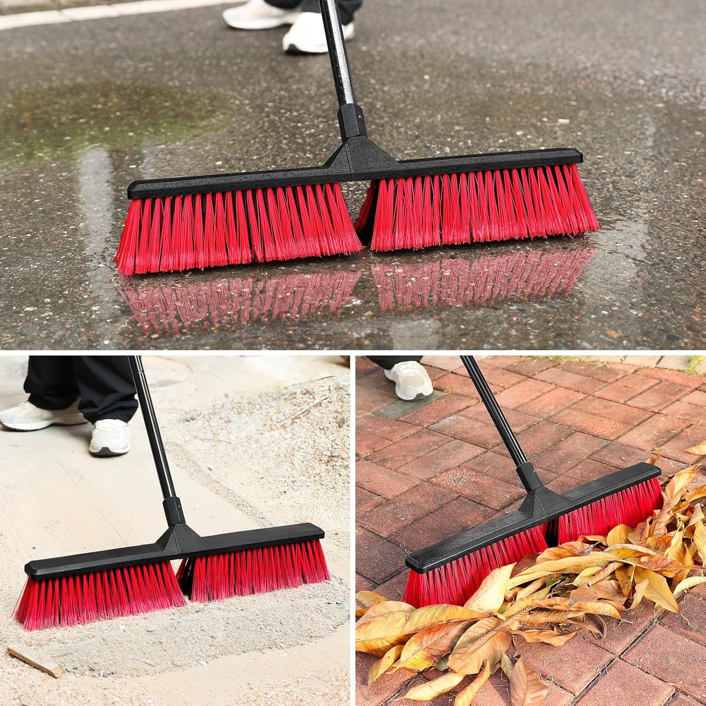 24" Push Broom Outdoor with 63" Long Handle and Stiff Bristles, Heavy Duty Outdoor Broom Brush for