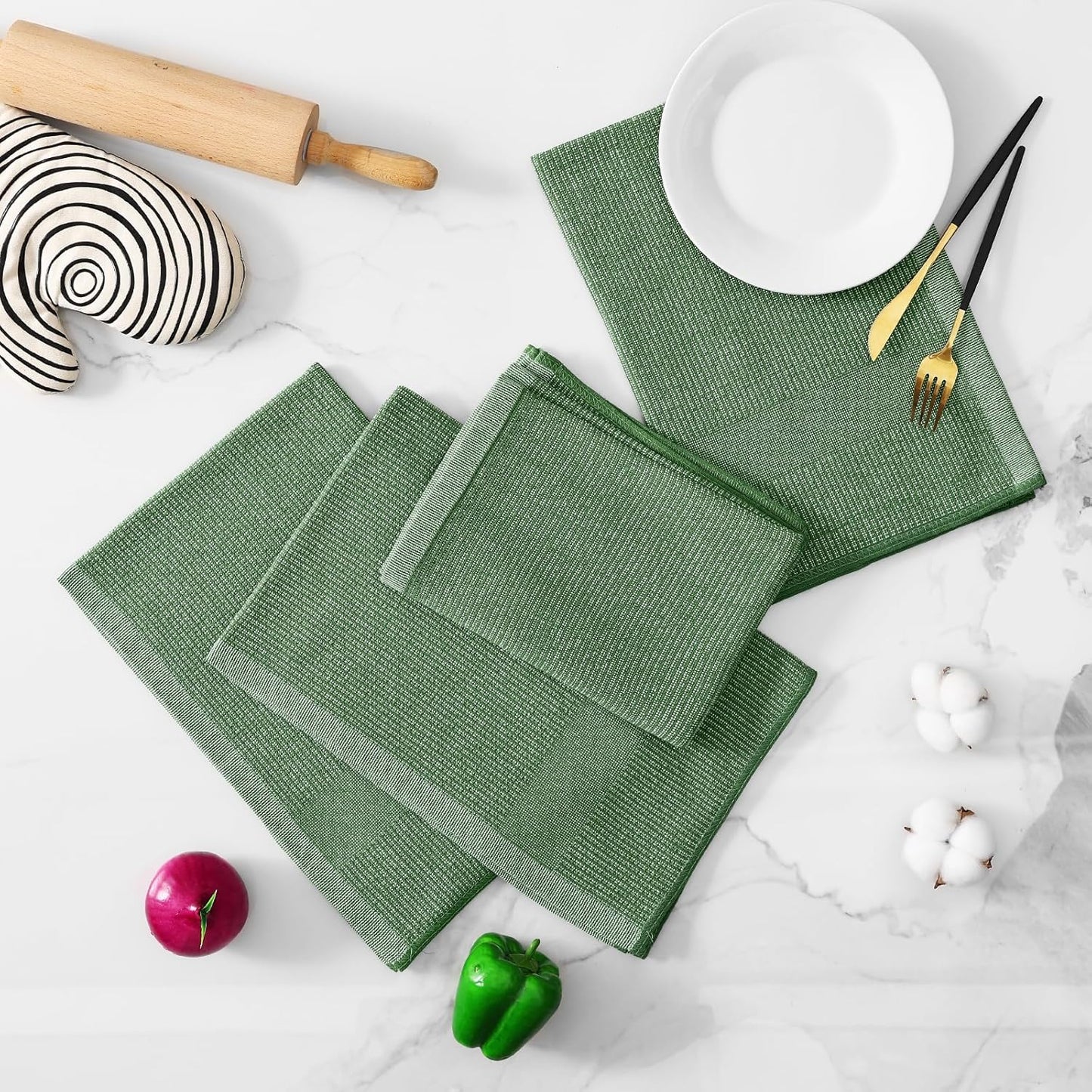 Homaxy Premium Kitchen Towels(18”x 28”, 8 Pack), Large Cotton Kitchen Hand Towels, Flat and Terry