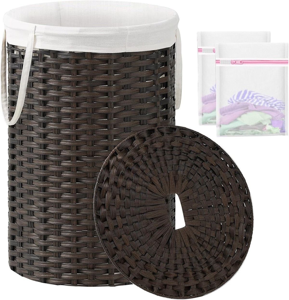 Large Laundry Hamper Laundry Basket Round 34.3 Gal (130 L) Handwoven Wicker Laundry Baskets Rattan