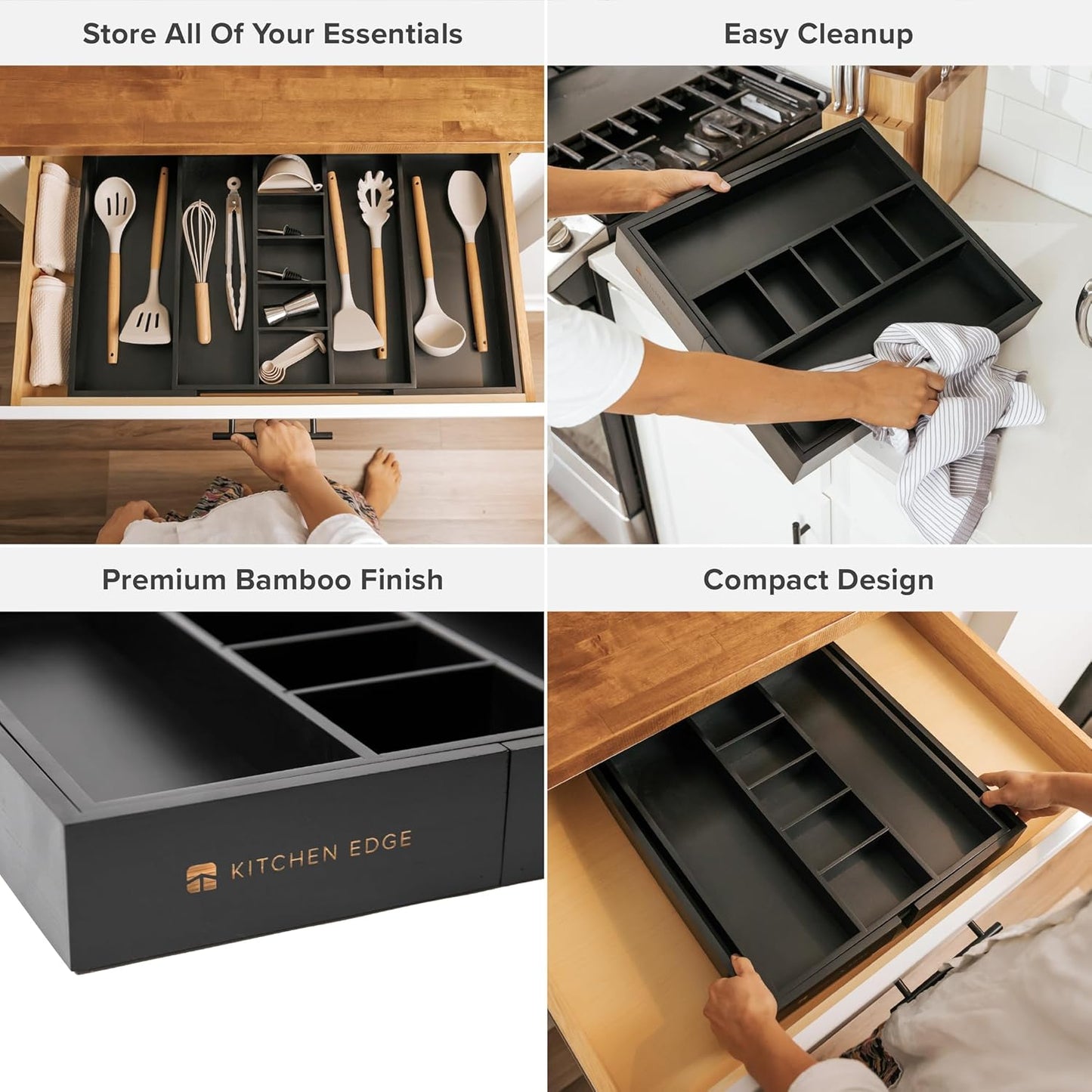 KitchenEdge Adjustable Kitchen Drawer Organizer for Utensils and Junk, Food-Safe Contract Grade
