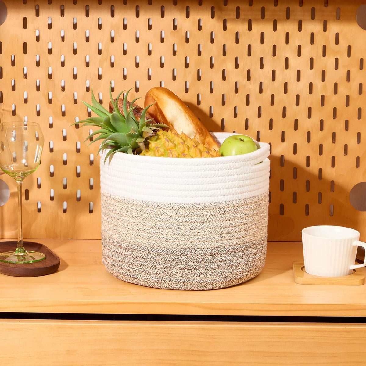 Small Basket for Organizing | Cube Shelf Closet Storage Baskets | 9.7×9.7×7.1” | Woven Rope Gift