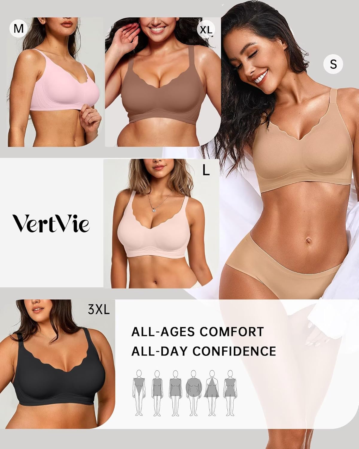Vertvie Womens Seamless Bras No Underwire Supportive Wireless Push Up Full Coverage Bralette
