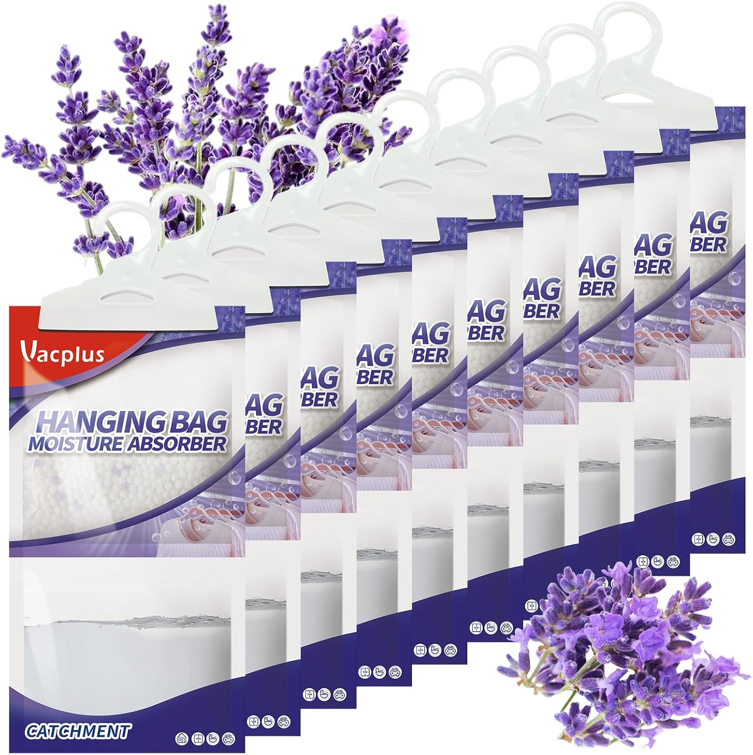 Vacplus Moisture Absorbers, Hanging Closet Dehumidifier Bags, Humidity Packs, Desiccant, Closet