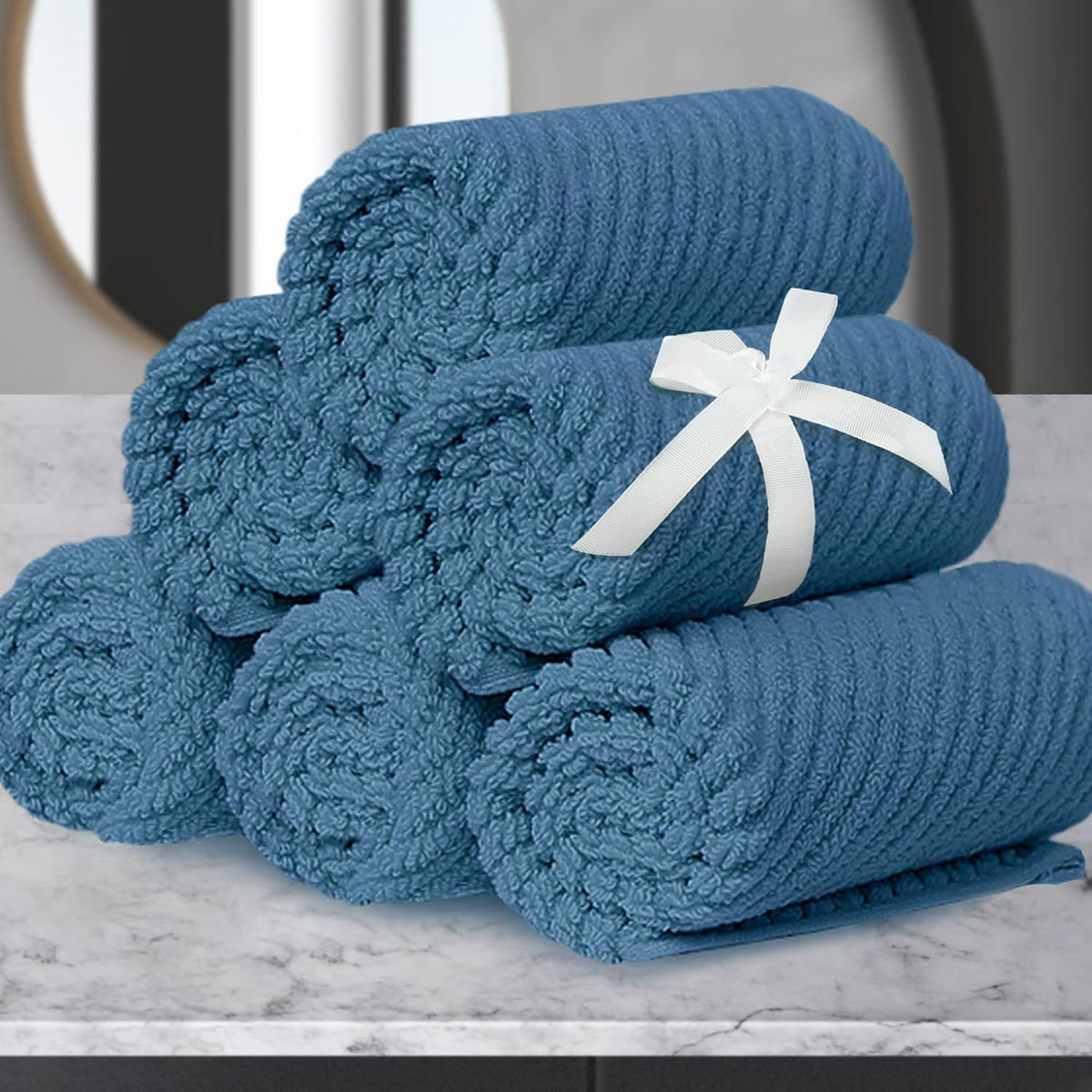 Blue Washcloths 6 Pack, 13"x13" - 100% Cotton | Lightweight | Thick | Quick Dry | Soft | Absorbent