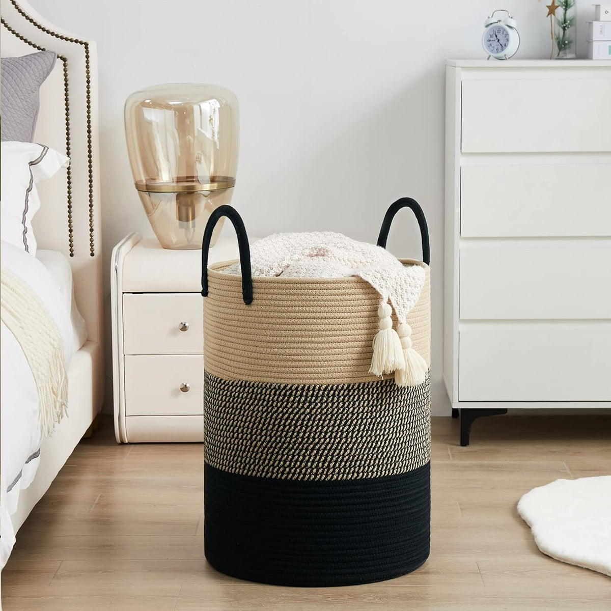 YOUDENOVA Woven Rope Laundry Hamper Basket, 100L Tall Laundry Basket, Baby Nursery Hamper for