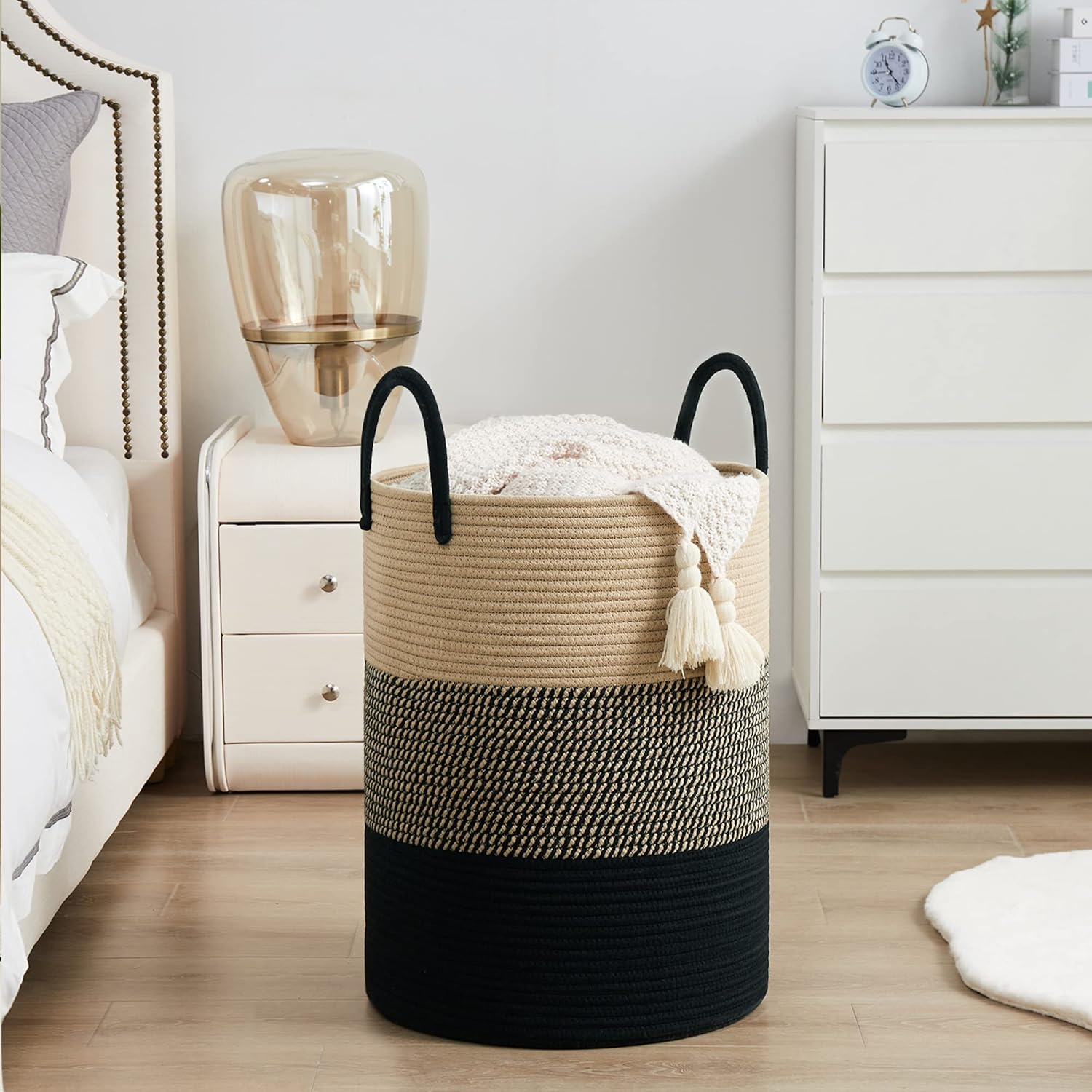 YOUDENOVA Woven Rope Laundry Hamper Basket, 100L Tall Laundry Basket, Baby Nursery Hamper for