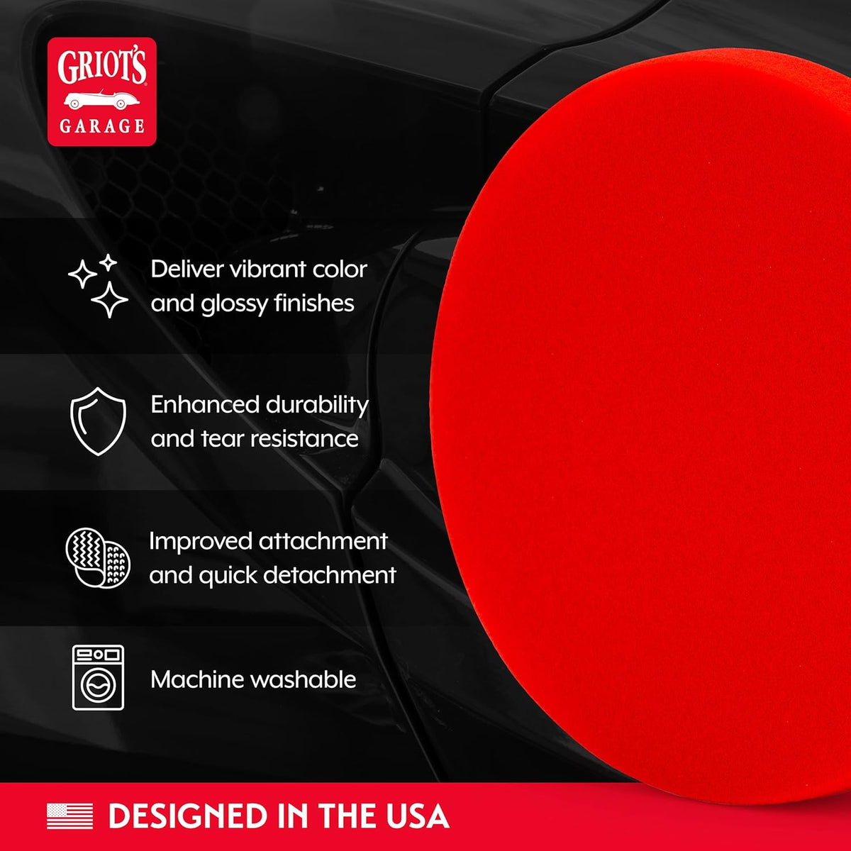 Griot's Garage 6.5” Red Foam Waxing Pads for Car Detailing, Polishing and Buffing Pads for Use with