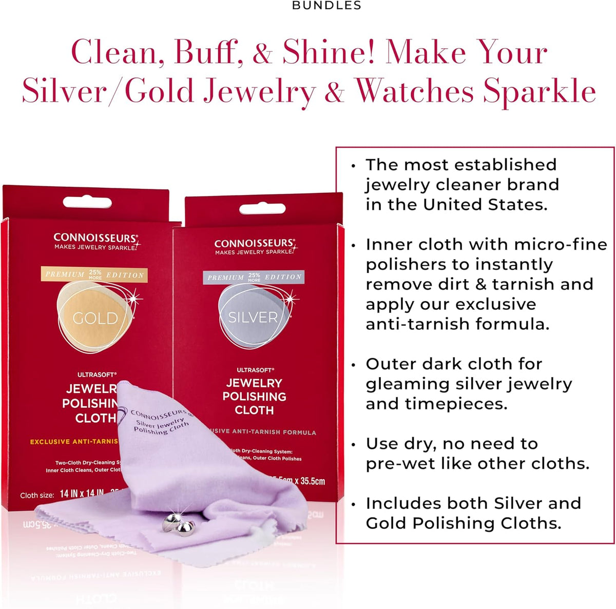 CONNOISSEURS Premium Edition Extra Large Polishing Cloth Bundle for Silver & Gold Jewelry