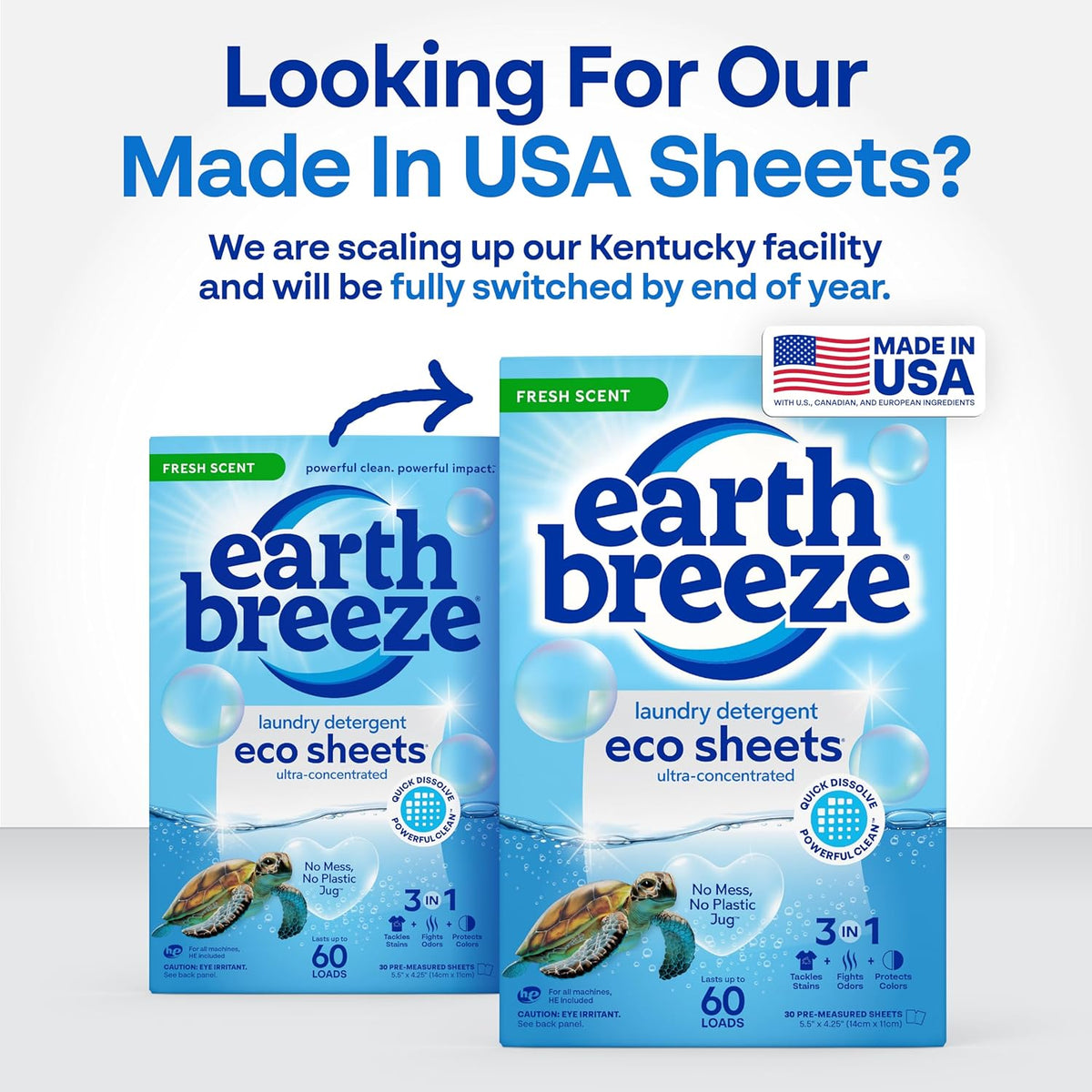 Earth Breeze Laundry Detergent Sheets Fresh Scent - 60 Loads Eco Liquidless Soap - Travel-Friendly