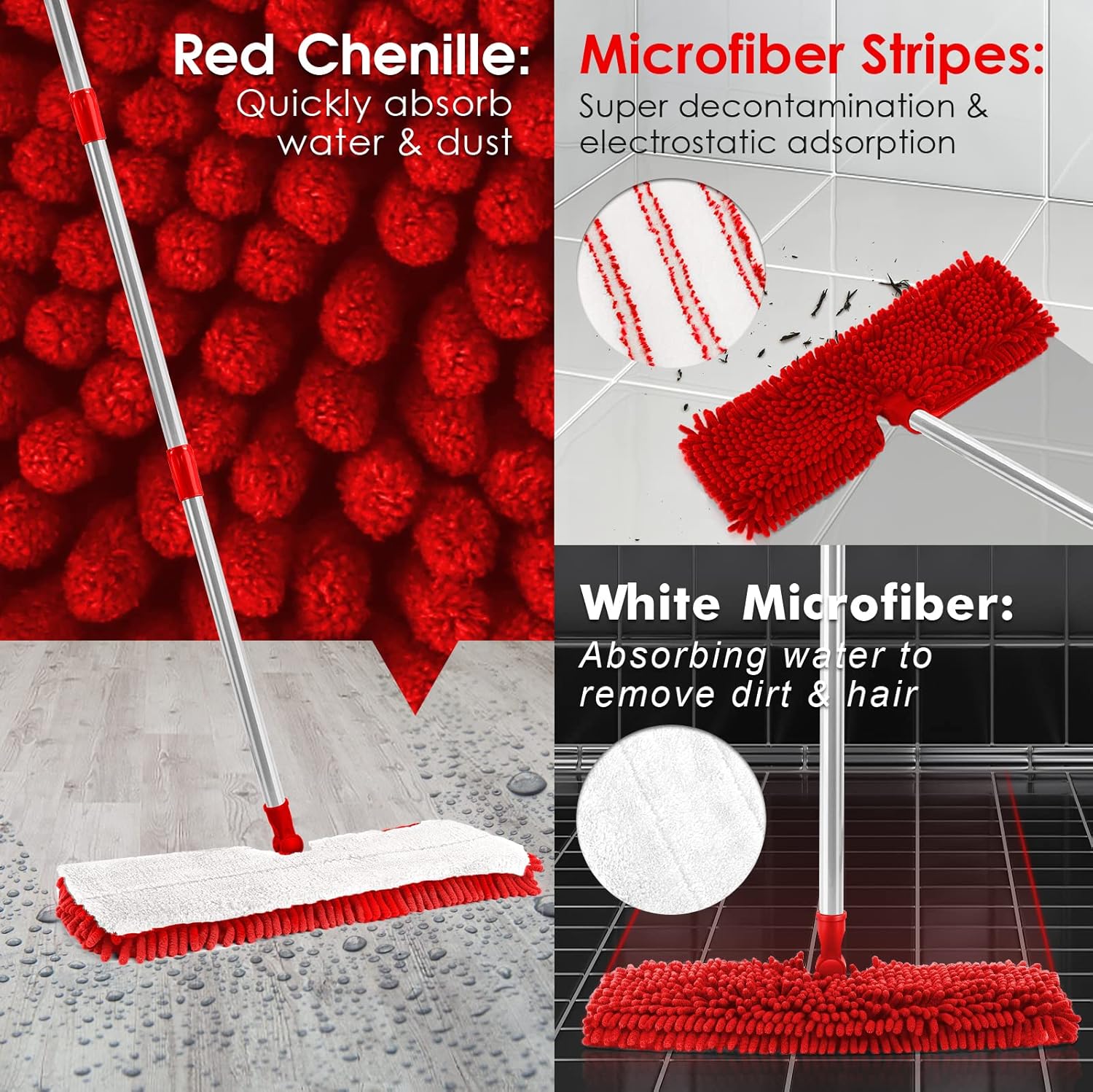 MASTERTOP Microfiber Mop for Floor Cleaning, Hardwood Dust Mop, Wet Mopping with 4 Washable