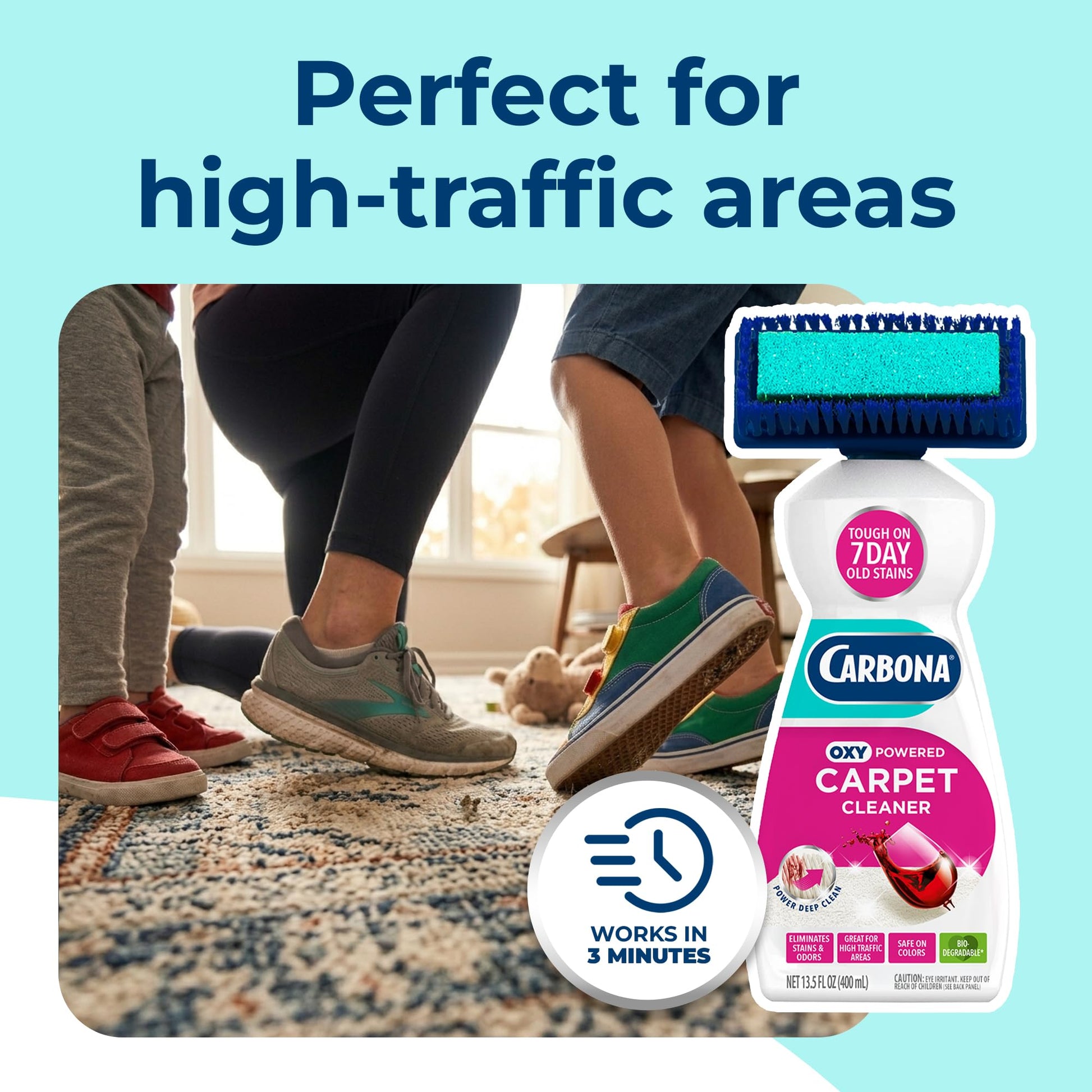 Carbona 2-in-1 Oxy-Powered Carpet Cleaner (13.5 Fl Oz), Spot Cleaner with Dual Sponge & Bristle