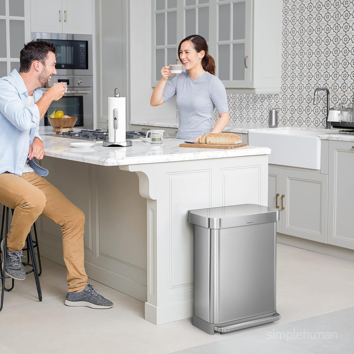 simplehuman 55 Liter / 14.5 Gallon Rectangular Hands-Free Kitchen Step Trash Can with Soft-Close