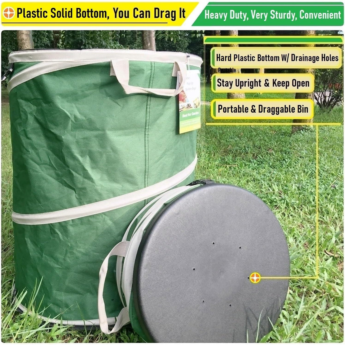 2-Pack 24 Gallon Collapsible Trash Can (19x21 in) Solid Bottom for Pop-Up Trash Can,Recycling