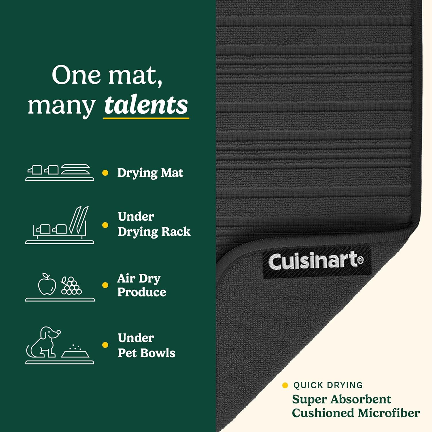 Cuisinart Dish Drying Mats for Kitchen Counter - (2) 18" x 24" Ultra Absorbent Dish Drying Mat XL