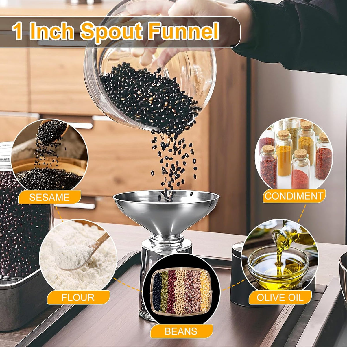 2 Pack Stainless Steel Kitchen Funnel Set for Filling Bottles - 2 Different Caliber Sizes, Seamless