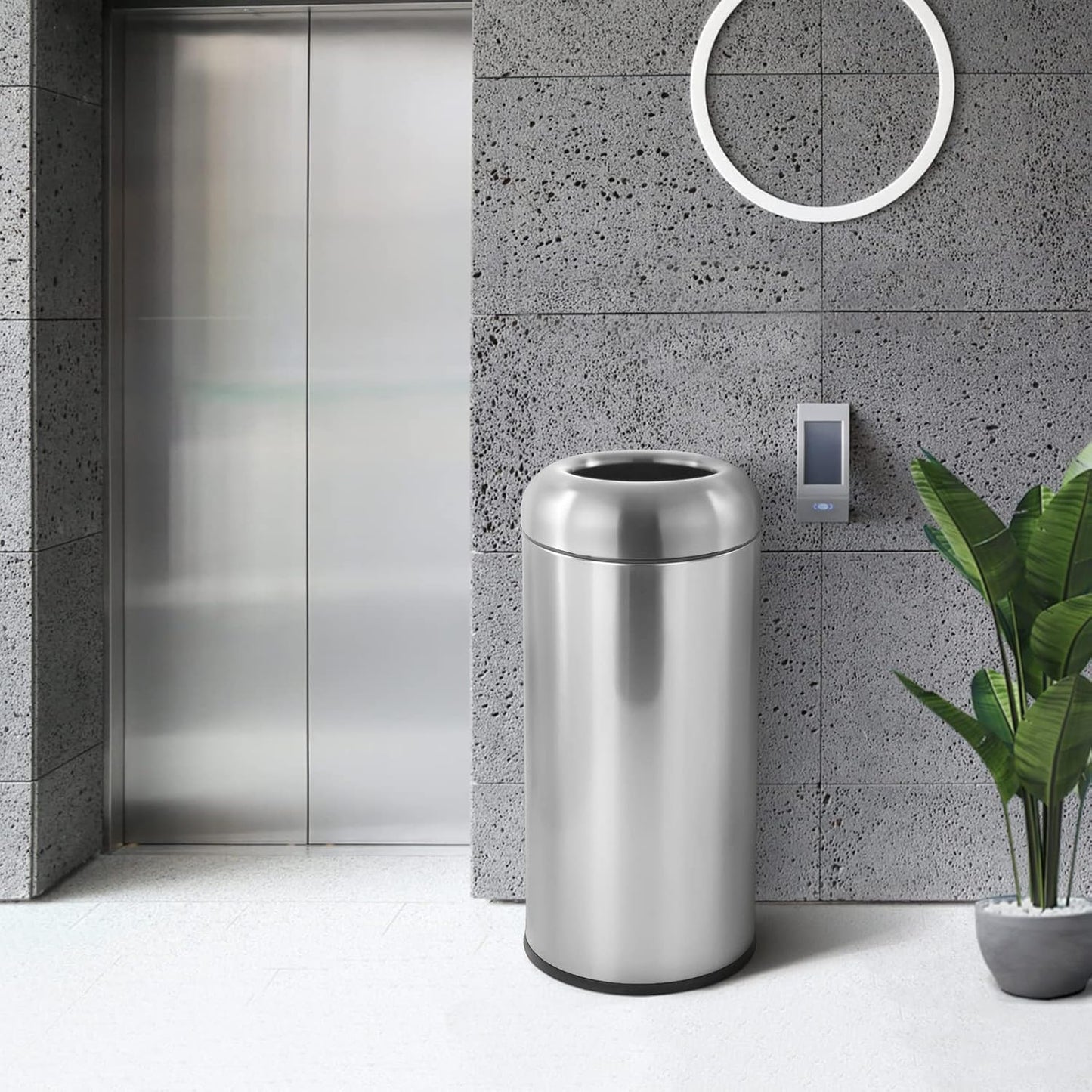 Dyna-Living Large Trash Can Outdoor Stainless Steel Garbage Can with Lid Open Top Tall Trash Bin