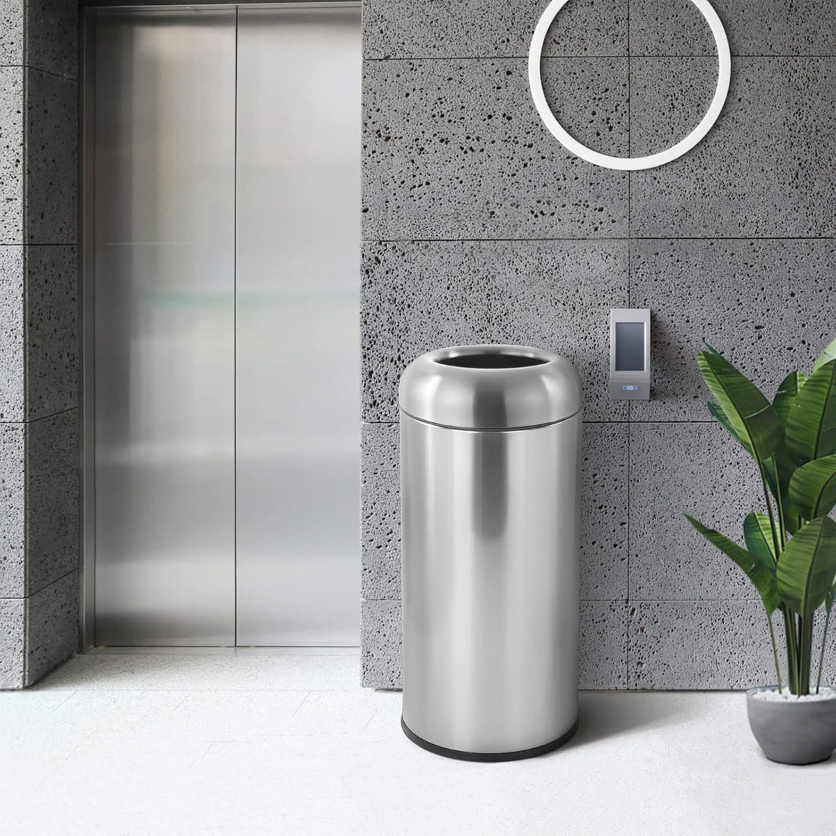 Dyna-Living Large Trash Can Outdoor Stainless Steel Garbage Can with Lid Open Top Tall Trash Bin
