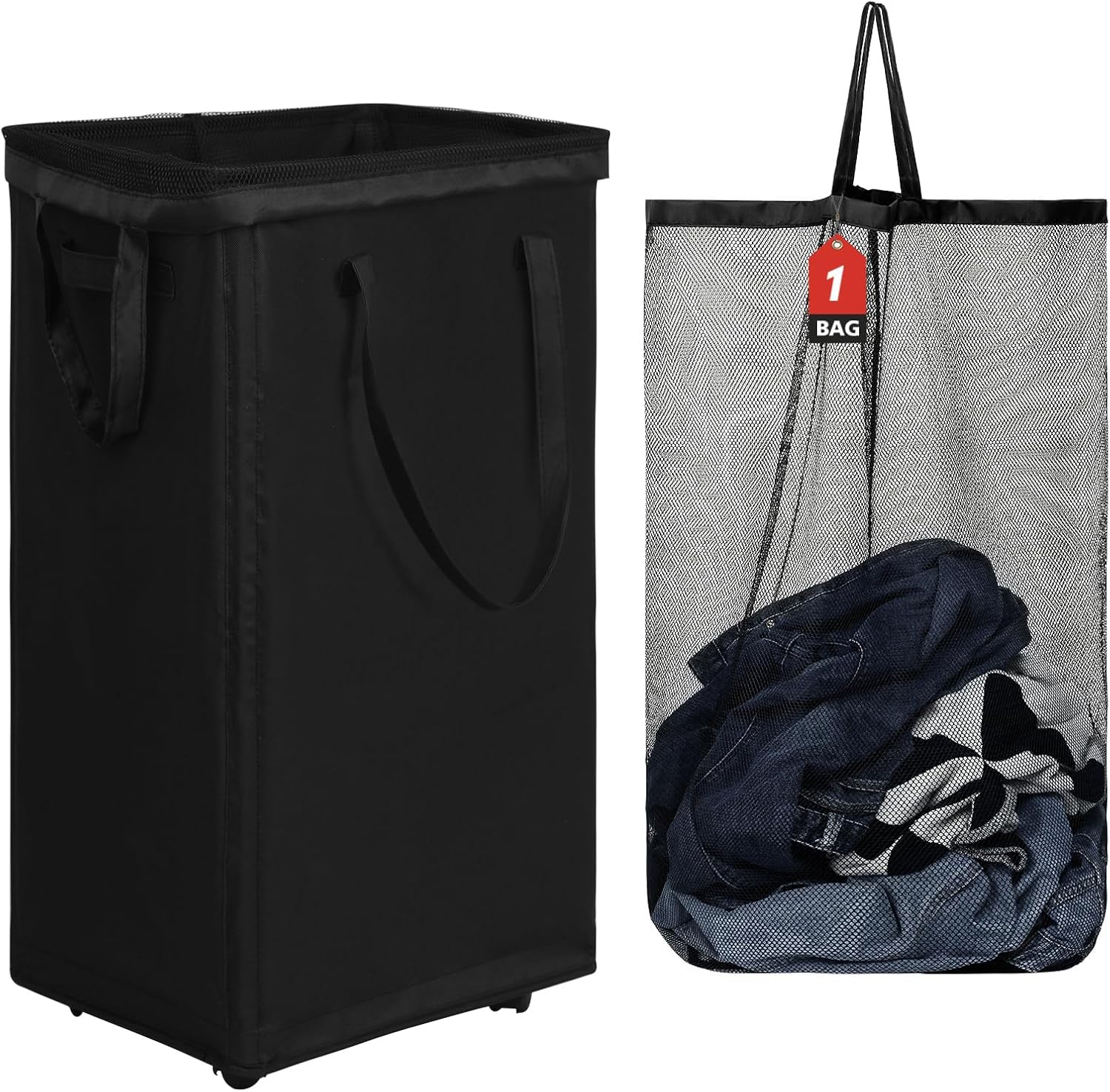 DOKEHOM 90L X-Large Laundry Basket with Removable Wash Bag on Wheels, Collapsible Rolling Laundry