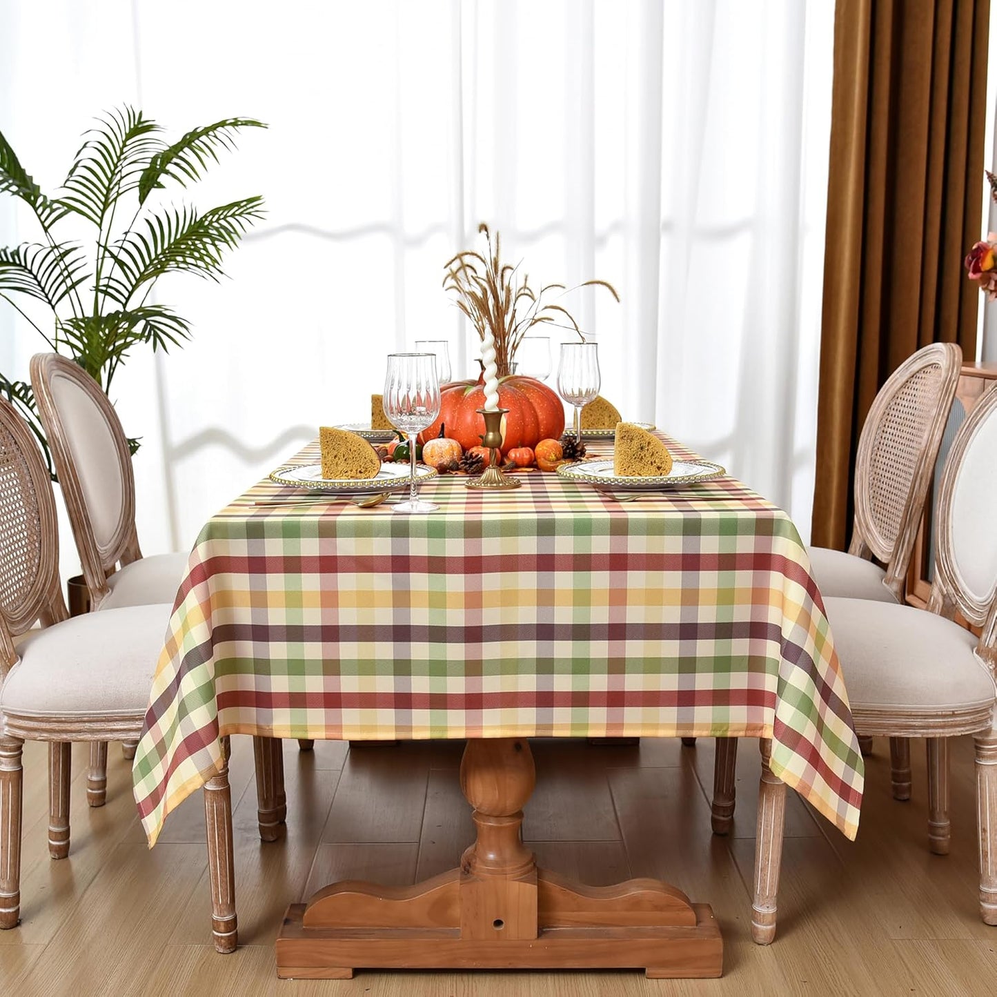 Waterproof Checkered Tablecloth Fabric - Rectangle 58x84 Inch Christmas Thanksgiving Day Table