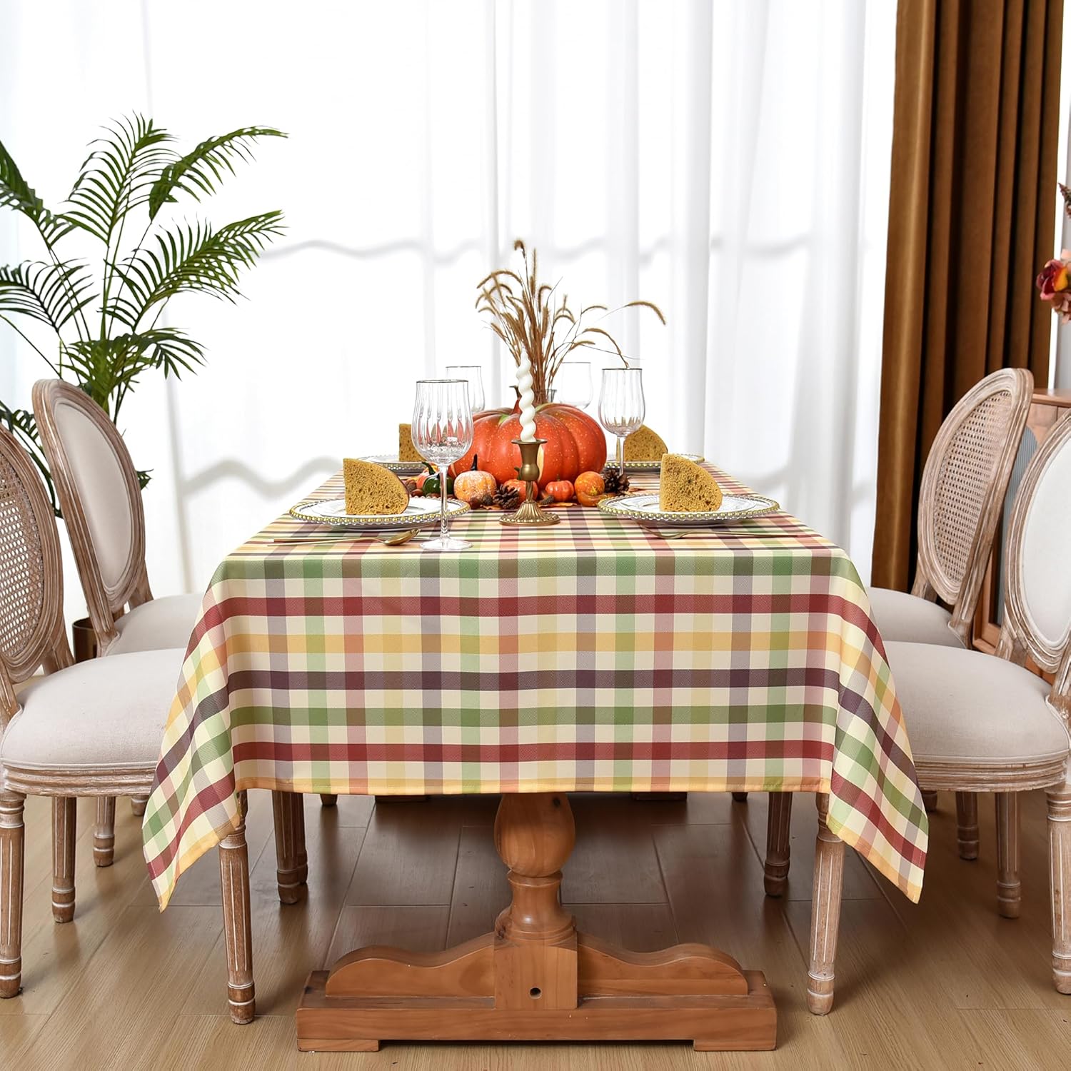 Waterproof Checkered Tablecloth Fabric - Rectangle 58x84 Inch Christmas Thanksgiving Day Table