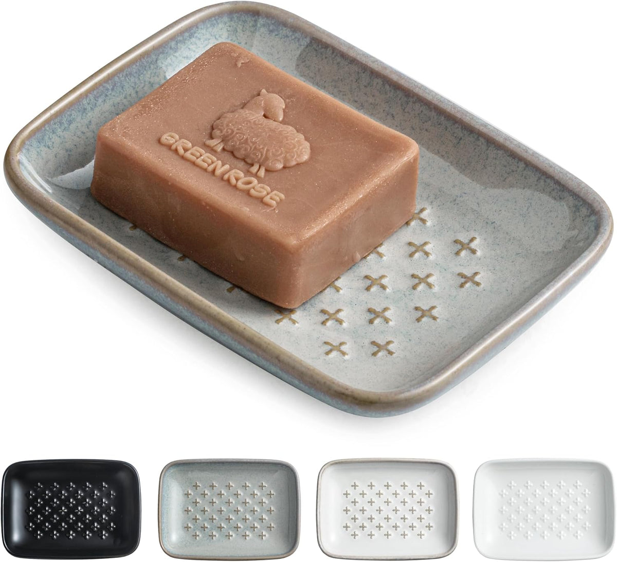 Gomakren Soap Dish, Shower Soap Holder, Ceramic Soap Dishes for Bar Soap Sponge Shampoo, Soap Saver