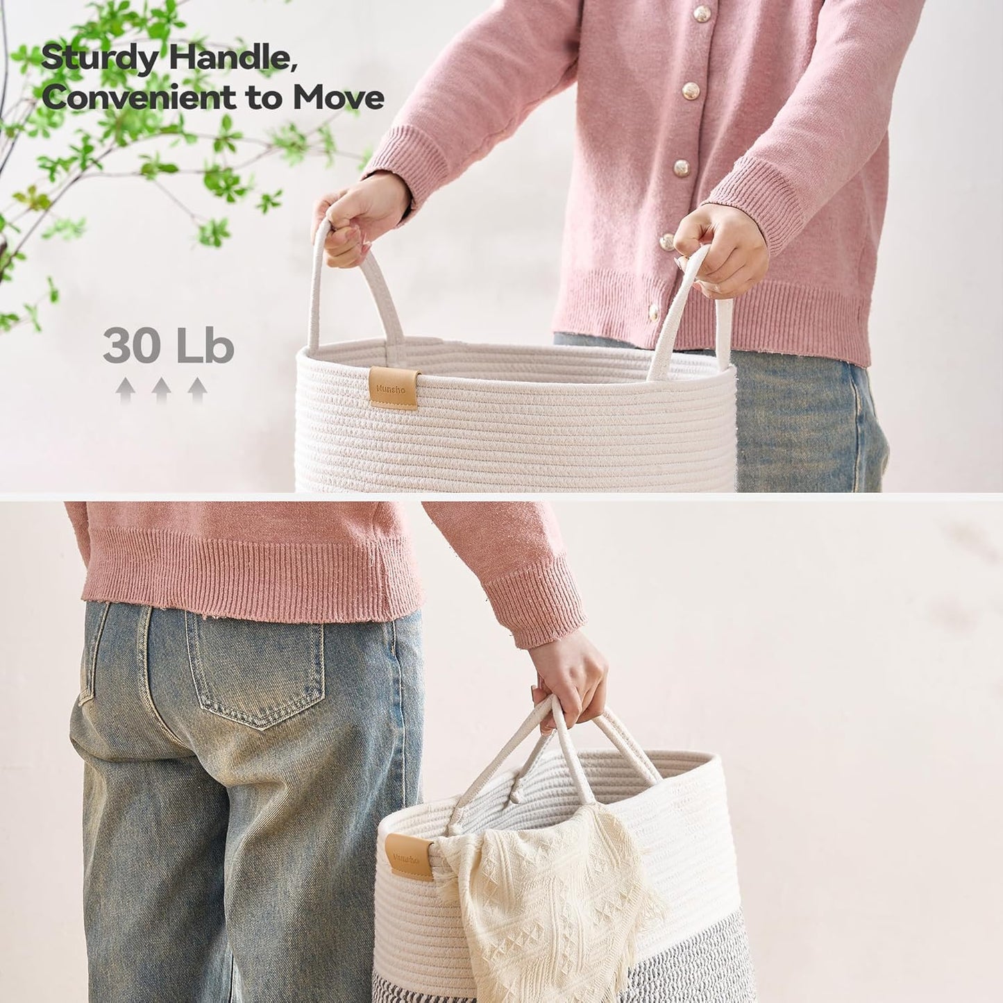 Laundry Hamper 75L,Large Laundry Basket for Clothes,Decorative Storage Basket for Blankets,Cotton
