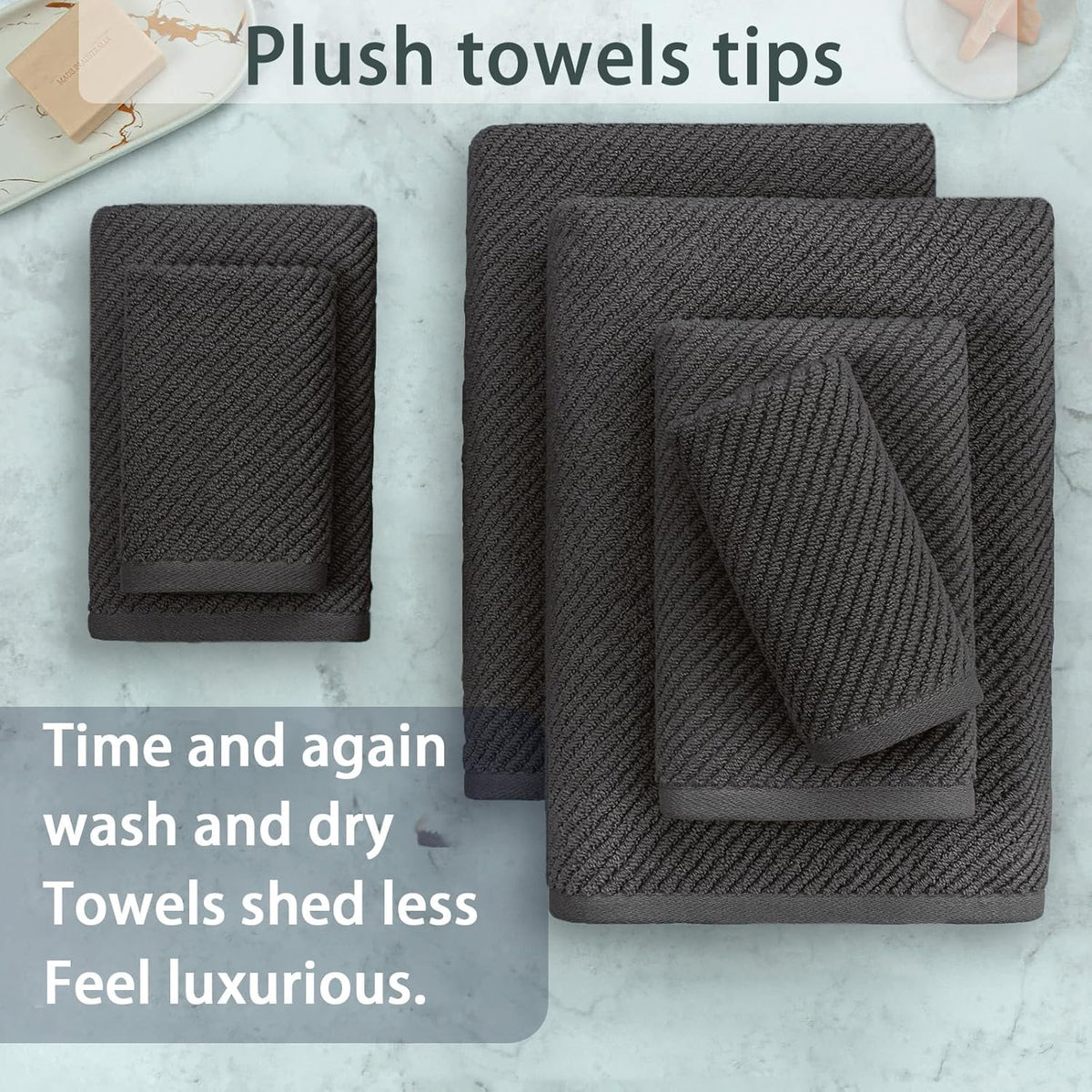 VOOVA & MOVAS Gray Towels - 100% Cotton | Lightweight | Quick Dry | Thick | Soft, Towel Set of 6, 2