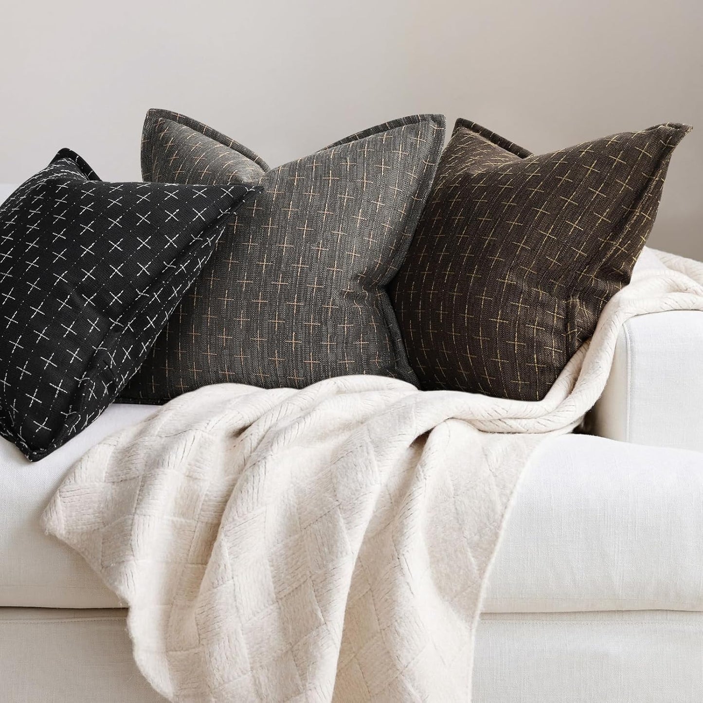 ZWJD Pillow Covers 22x22 Set of 2 Soft Polyester Textured Pillow Covers with Stylish Flange Edge