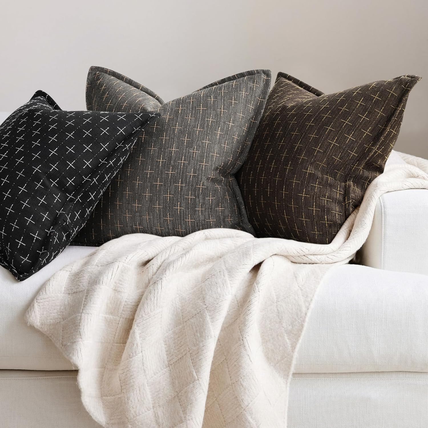 ZWJD Pillow Covers 18x18 Set of 2 Soft Polyester Textured Pillow Covers with Stylish Flange Edge
