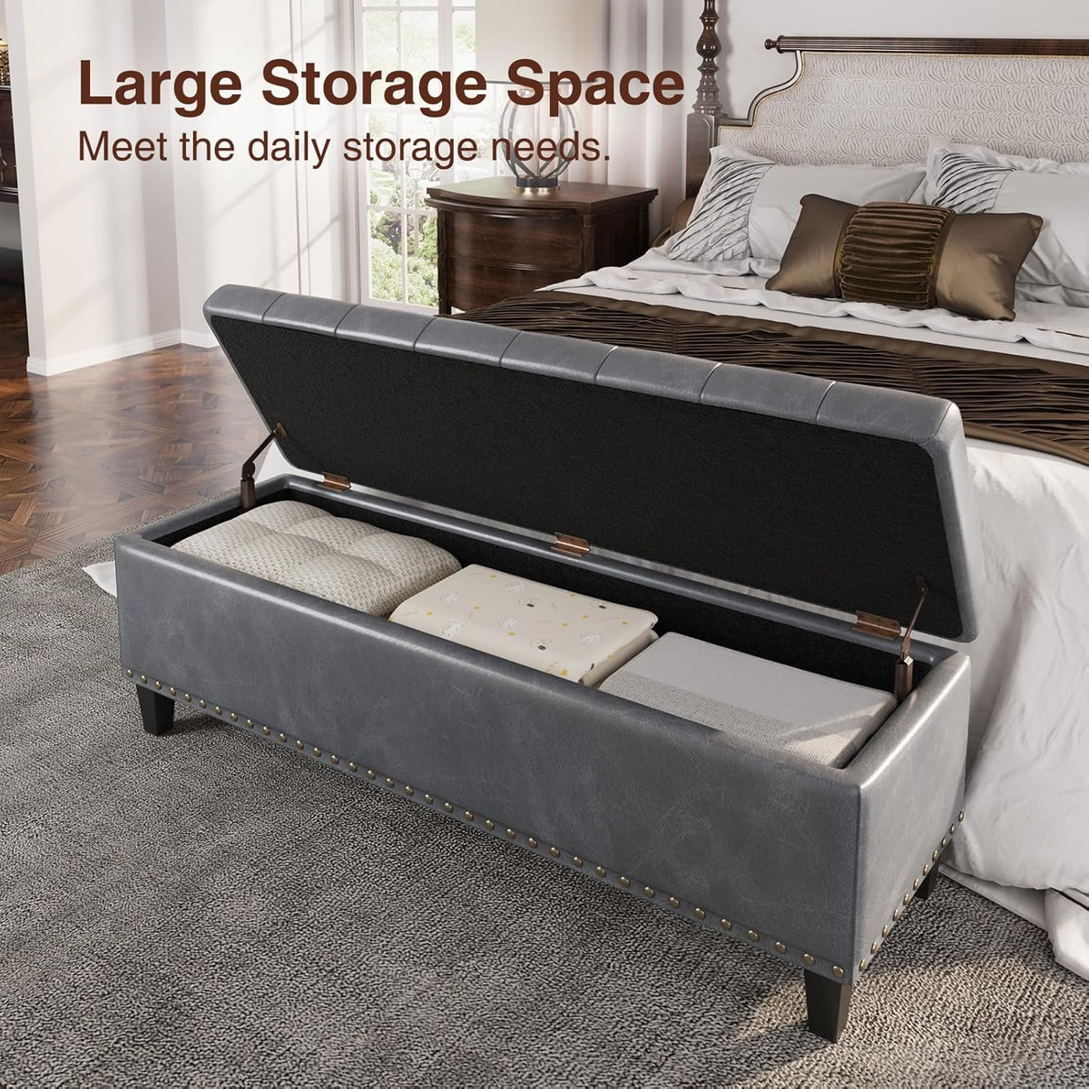 Storage Ottoman Bench, 51-Inch Large Storage Ottoman for Bedroom End of Bed, 30 Gallons Faux