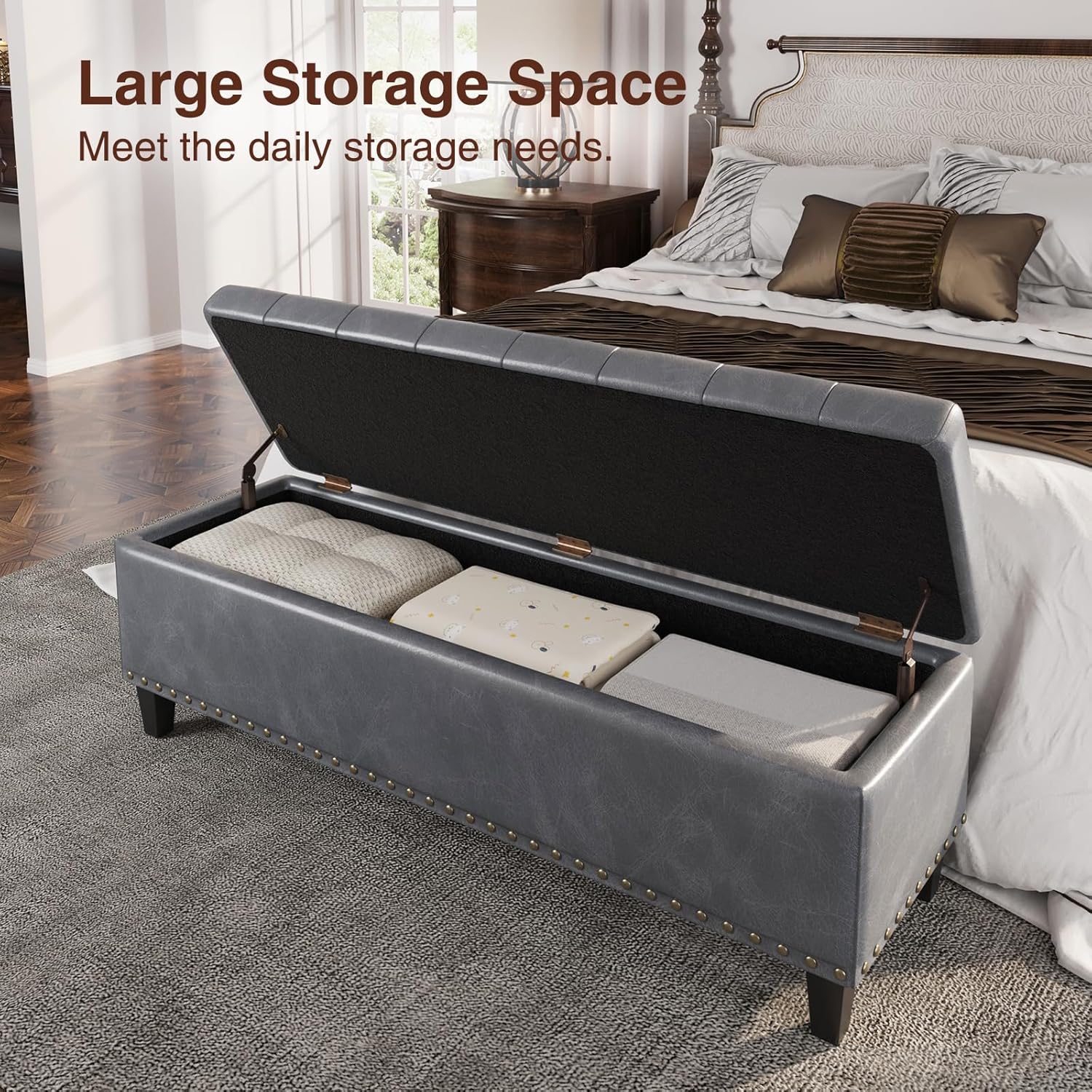 Storage Ottoman Bench, 51-Inch Large Storage Ottoman for Bedroom End of Bed, 30 Gallons Faux