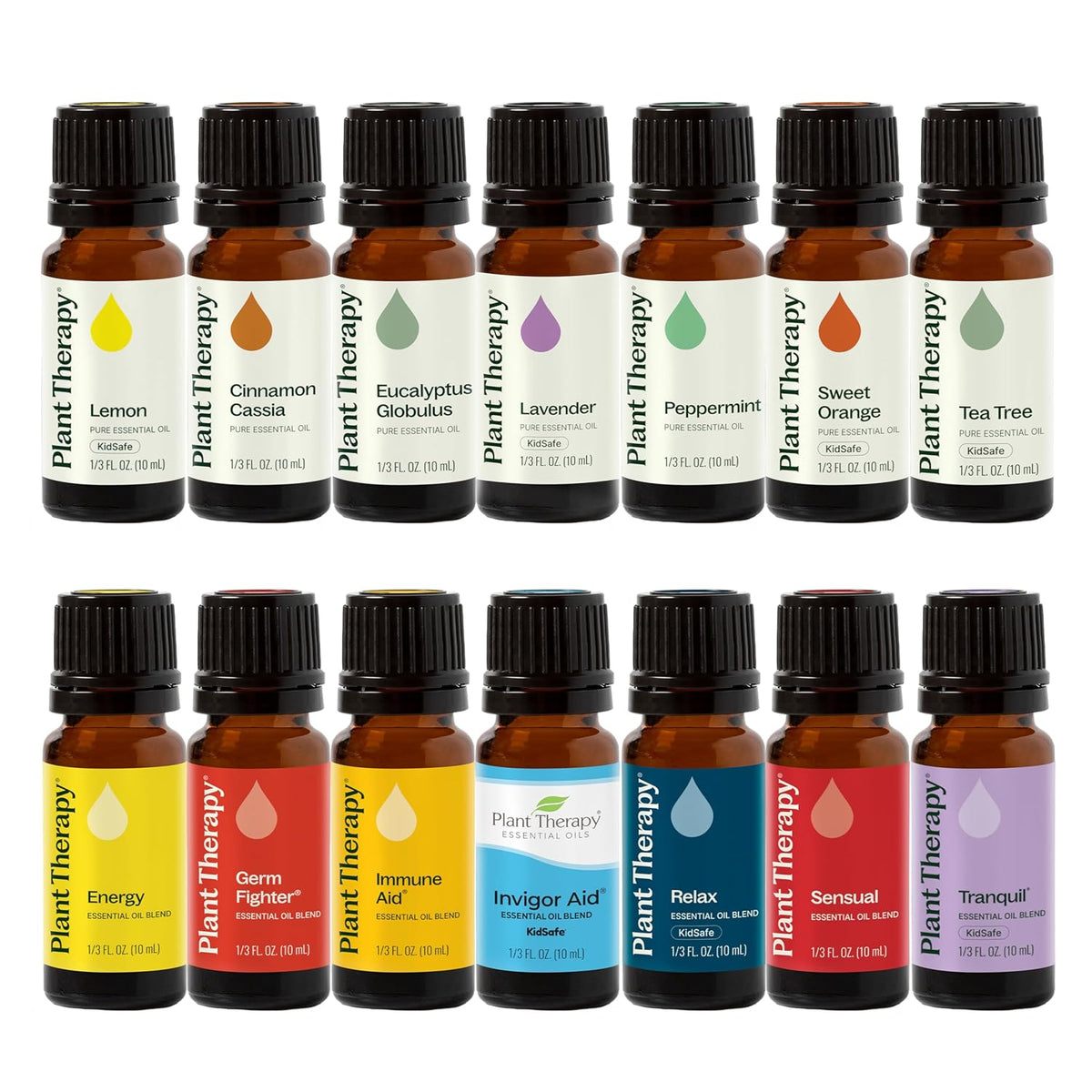 Plant Therapy 7 & 7 Essential Oils Set 7 Single Oils: Lavender, Peppermint & More, 7 Synergy Blends